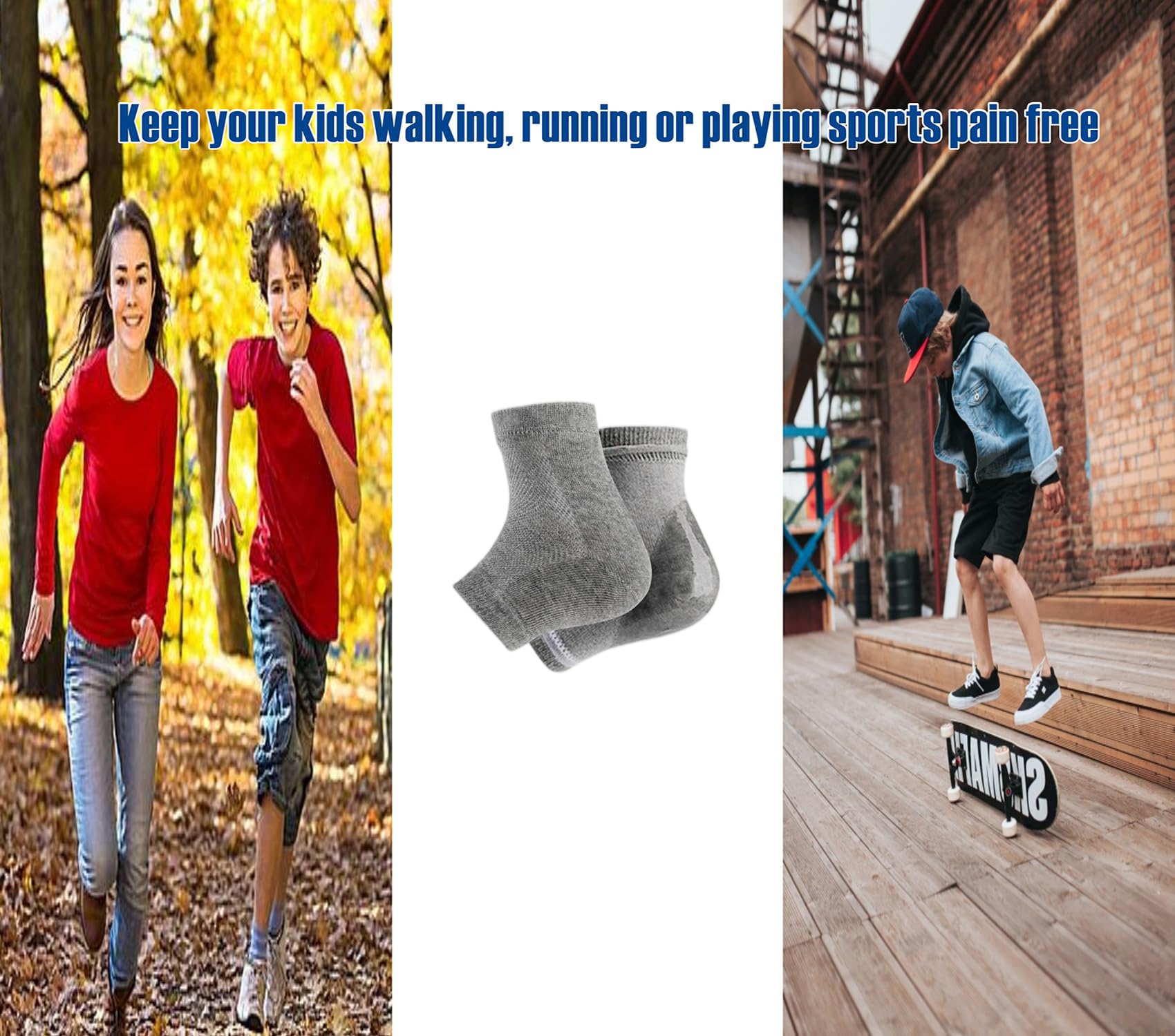 Paquete de 4 calcetines deportivos de silicona para niños con sensibilidad al talón de enfermedades severas, fascitis plantar, espolones de talón, niños 2-7 mujeres 4-8
