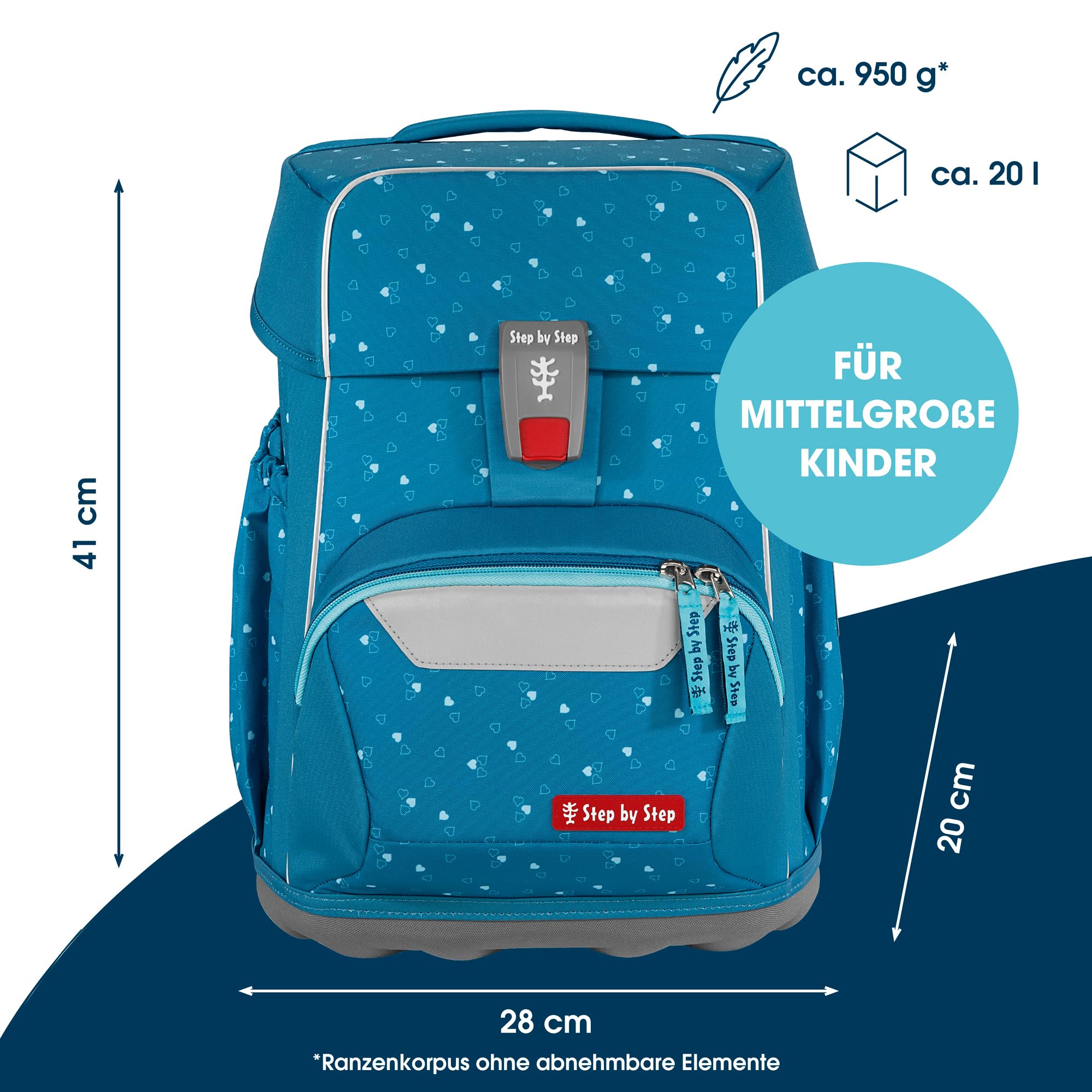 Step by Step Basis Schulranzen-Set 4-teilig Blue Hearts
