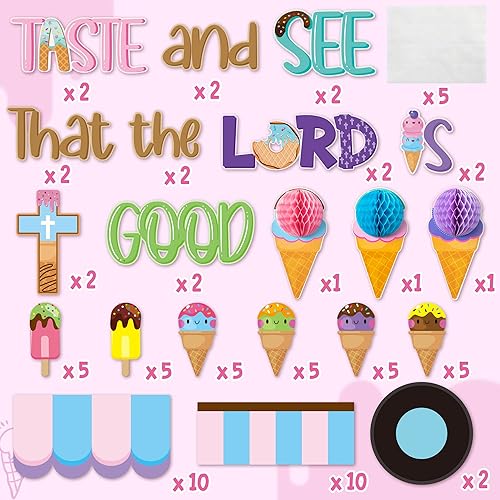 Miniatura 3 de CY2SIDE 73 recortes cristianos para el aula con texto en inglés Taste and See That the LORD is Good para el aula de anuncios, borde de Jesús, helado