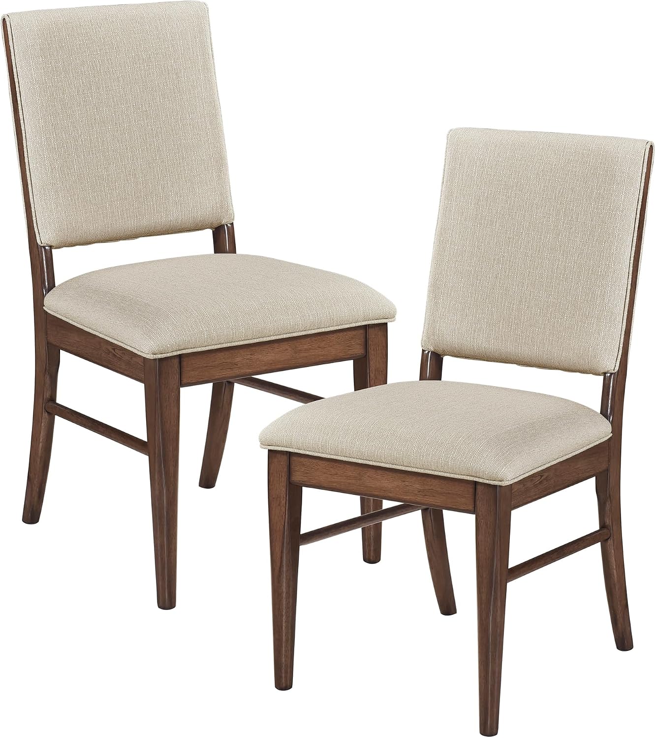 Lexicon Kitchen & Dining Room Chairs, Dining Chairs Set of 2, Fabric Upholstered Dining Chairs, Solid Rubber Wood Armless Dining Chairs, Modern Dining Chair, Easy Assembly, Cream/Walnut