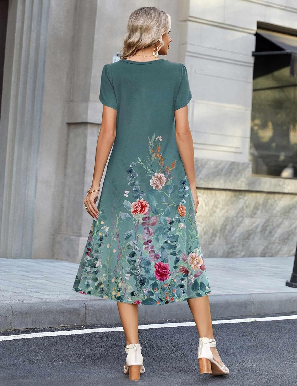 Zeagoo Womens Casual Summer Dress 2026 Petal Short Sleeve Dresses with Pleats Midi A Line Flowy Dress Boho Sundress - Image 3