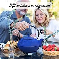 Vista 3 de Tetera japonesa XXL de hierro fundido con infusor y salvamanteles a juego, tetsubin grande de 85 onzas/84.5 fl oz, tetera de hojas sueltas