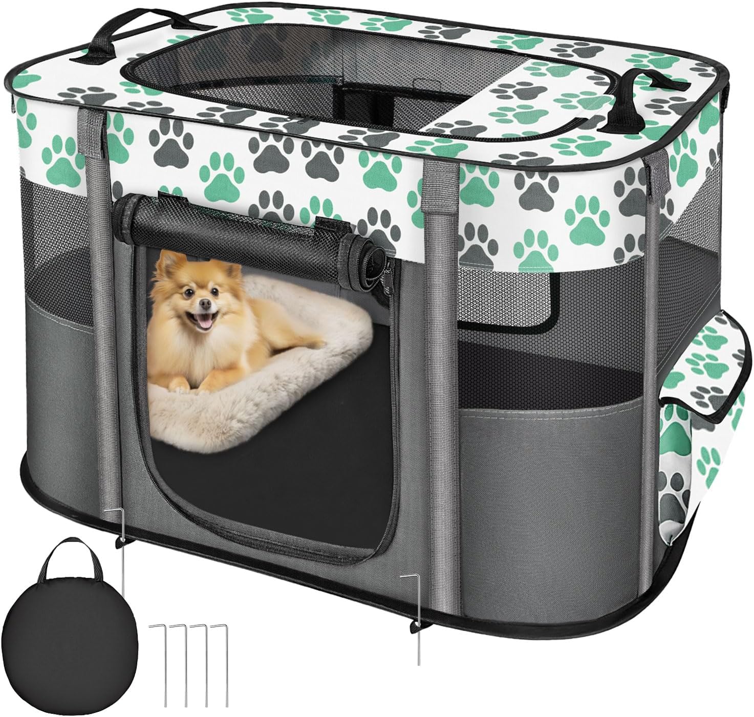 LukoveeDog Playpen, Portable Large Cat Pet Playpens for Indoor Outdoor, Foldable Pet Crates Kennel House with Carrying Case, Breathable Visible Exercise Tent Cage for Puppy Cat & Small Animals,S