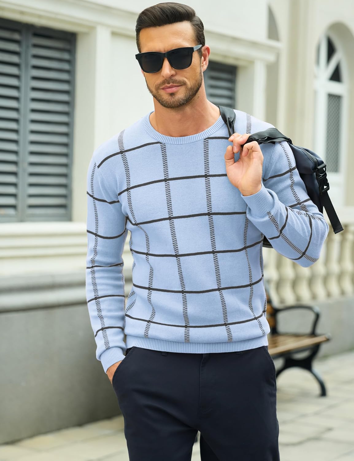 MAGCOMSEN Men's Crewneck Sweaters Cotton Lightweight Plaid Pullover Sweater Warm Casual Fall Winter Sweatshirts - Image 4