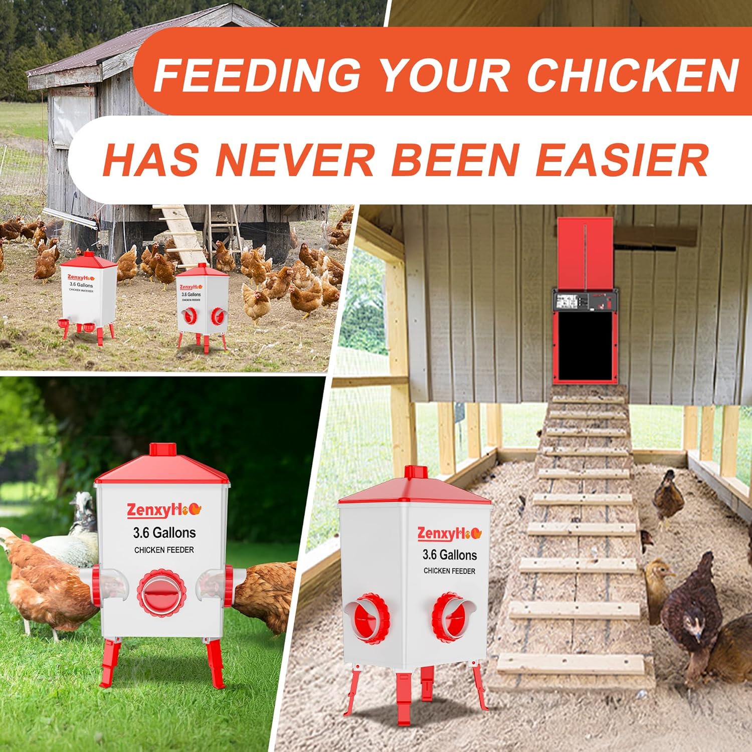 ZenxyHoC DIY Chicken Feeders No Waste, 8 Ports Poultry Feeder with Hole Saw for Buckets Troughs Red