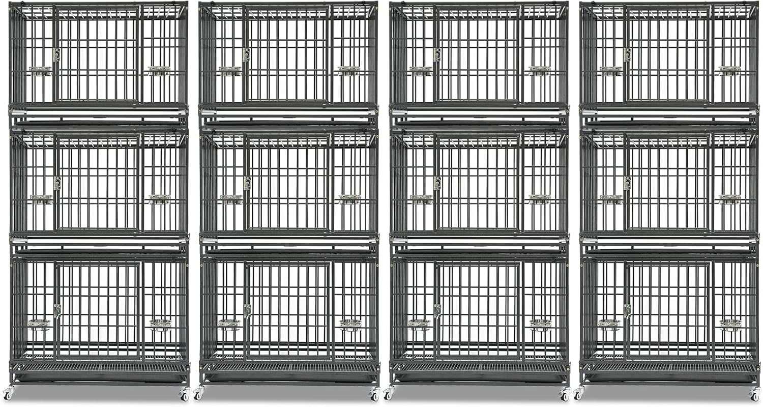 Homey Pet Three Levels 37 Inch Dog Crate 4 Pack, Escape Proof Dog Cage Kennel Indoor with Top Access and Lockable Wheels, Removable Tray, Heavy Duty Dog Crates for Medium/Small Dogs