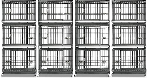 Miniatura 10 de Homey Pet Jaula para perros resistente de 48 pulgadas, jaula apilable y plegable con cuatro ruedas bloqueables, dos bandejas extraíbles, jaulas