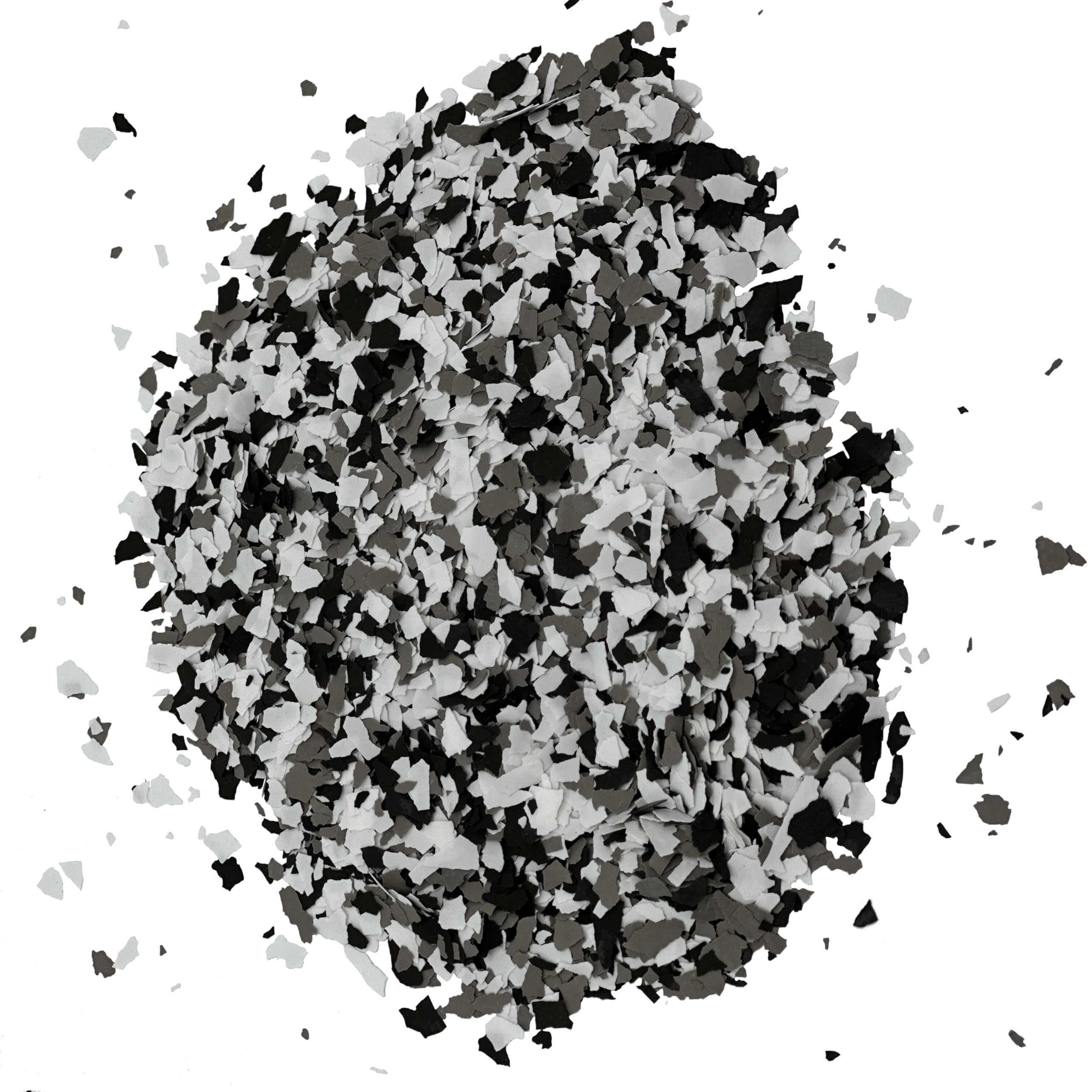 Farbchips Dekochips 5kg Schwarz-Weiss-Grau-Mix Farbflocken für Epoxidharz Bodenfarbe, Bodenbeschichtung, Betonfarbe I Innen & Außen I Garage, Keller, Terrasse