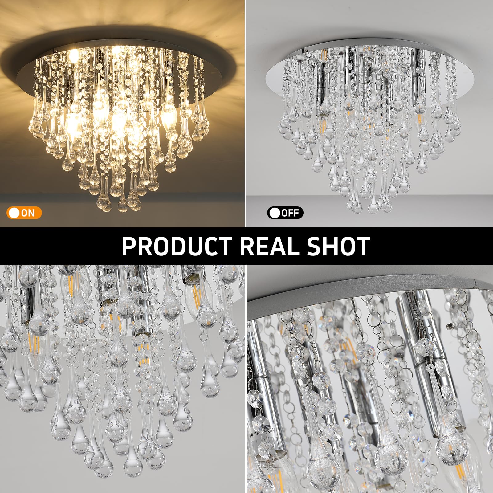 Mextronic Lustre artificiel en verre et cristal Ø 46 cm Transparent