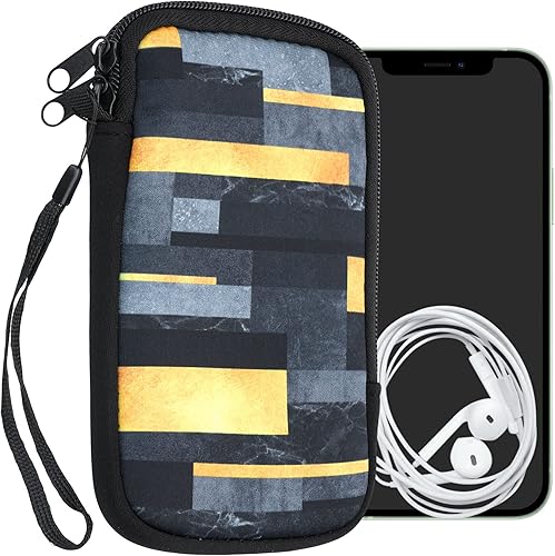 kwmobile Funda de neopreno para smartphone tamaño L - 6.5 pulgadas - Funda protectora para teléfono inteligente - Glory Stripes GoldDark GreyBlack