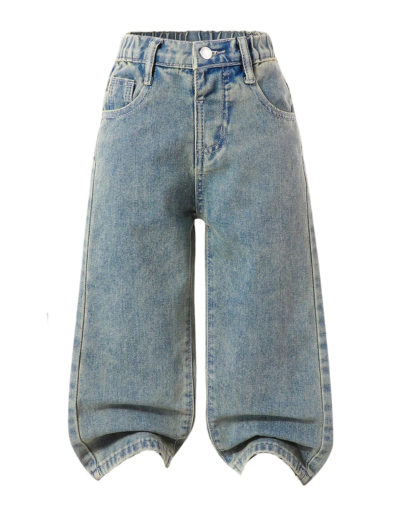 Floerns Pantalones vaqueros holgados de pierna ancha y cintura elástica con botones para niña pequeña