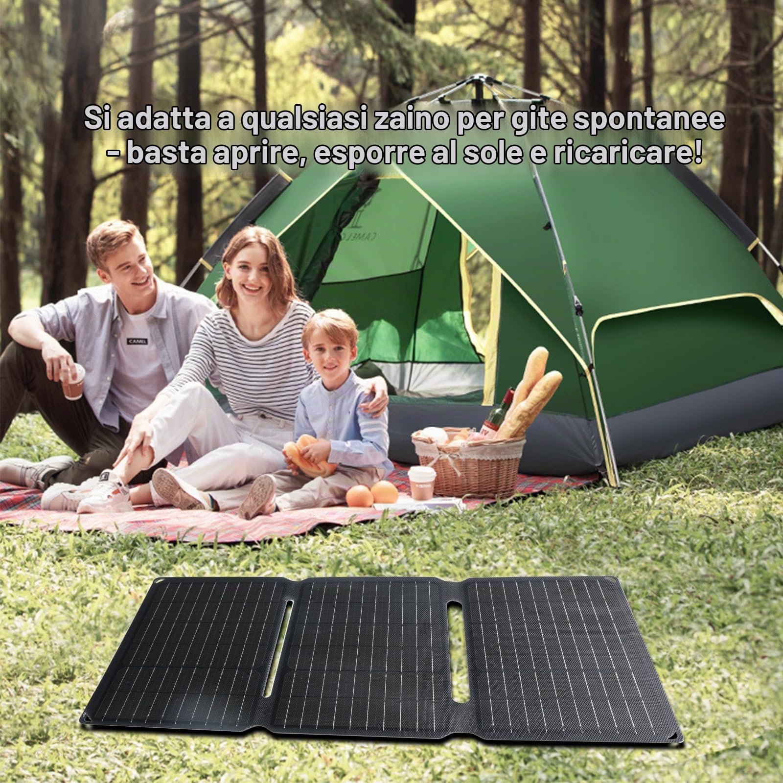 Pannello solare pieghevole da 30W, caricatore solare IP65 impermeabile e antipolvere, Caricabatterie solare pieghevole con ricarica rapida 18W USB-C & USB-A QC3.0,compatibile con smartphone, tablet