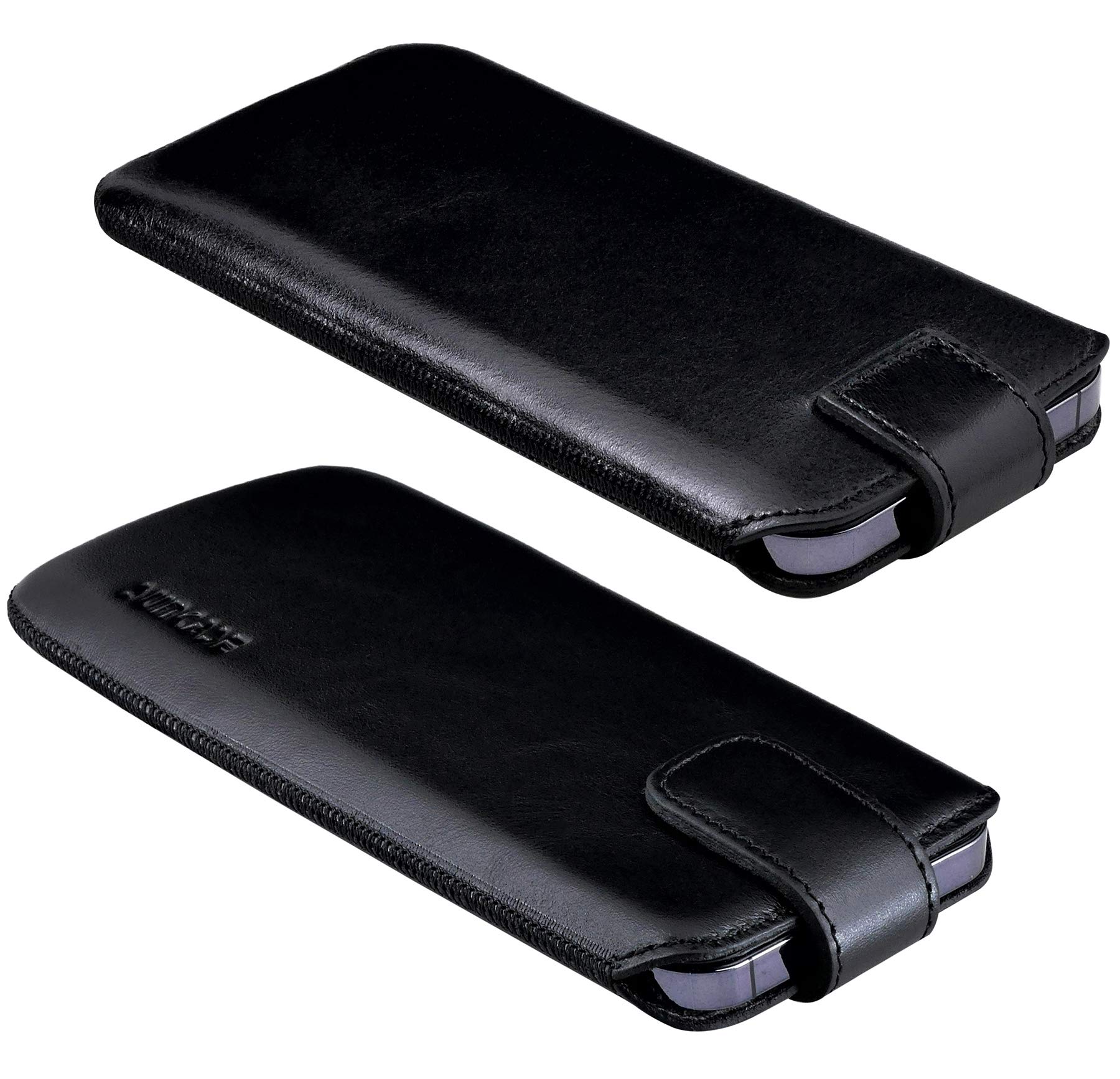 Suncase ECHT Ledertasche Leder Etui Hülle *Slim-Edition* kompatibel mit iPhone 17 Pro, (mit Rückzugsfunktion und Magnetverschluss) in schwarz