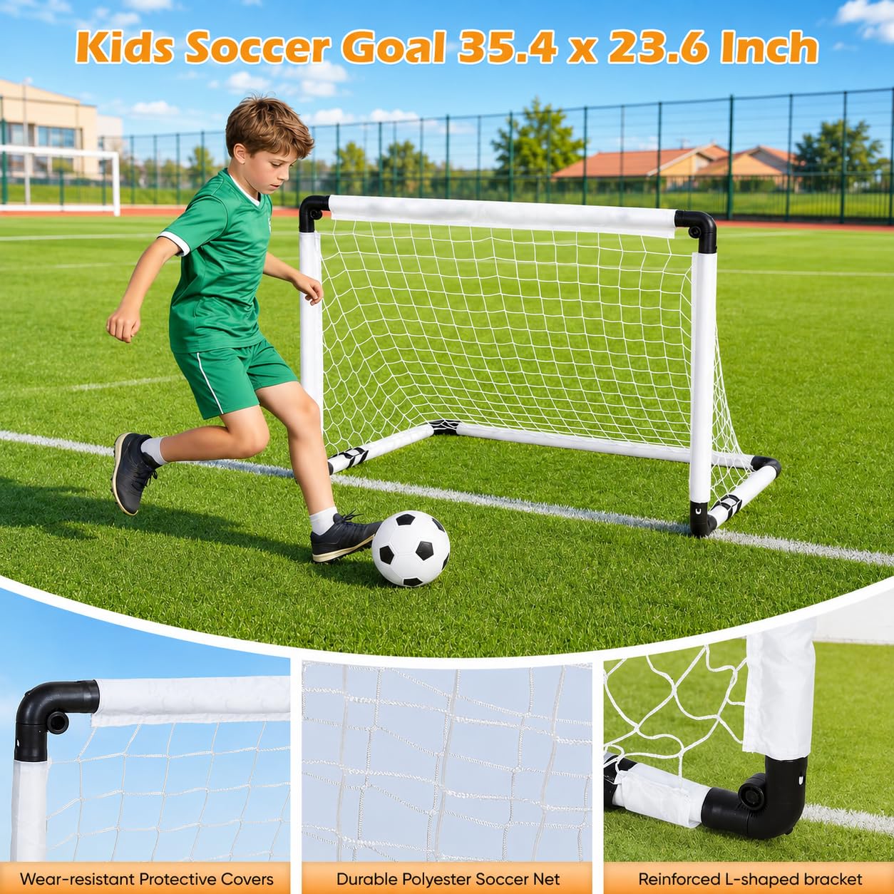 Juego de porterías de fútbol de 2 Piezas para niños: porterías de fútbol con una práctica Bolsa de Transporte, Juegos de Exterior para niños con balón, Bomba de Aire, 8 Anclajes para el Suelo