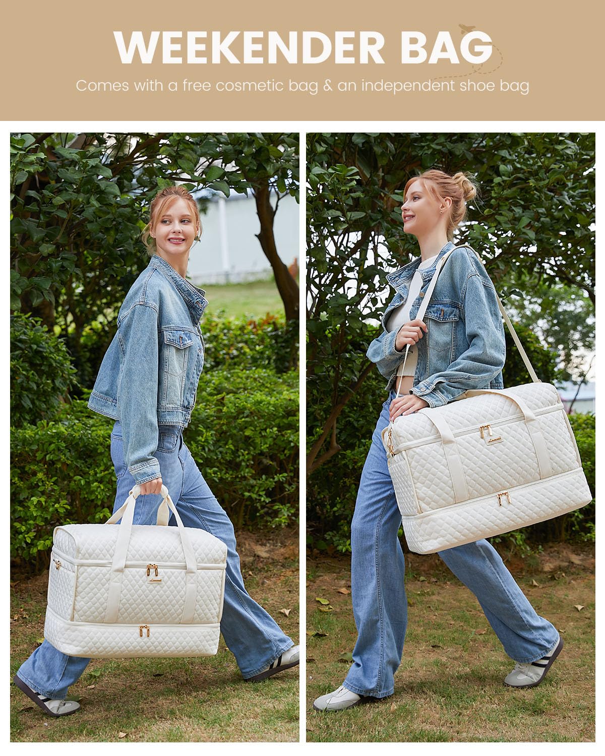Bolsa de viaje grande, bolsas de fin de semana para mujeres con compartimento para zapatos, bolsa de hospital durante la noche para mujeres parto de trabajo, bolsa de transporte para 2