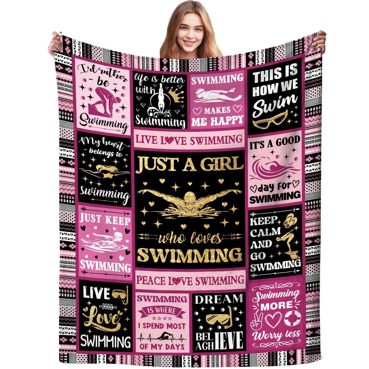 ZABAOBO Swimming Blanket Swim Team Gift for Girls Women Adults,Swimming Stuff Merch Swim Sport Theme Throw Blankets,Unique Swimmer Gifts for Swimmers 60"x50"INCH