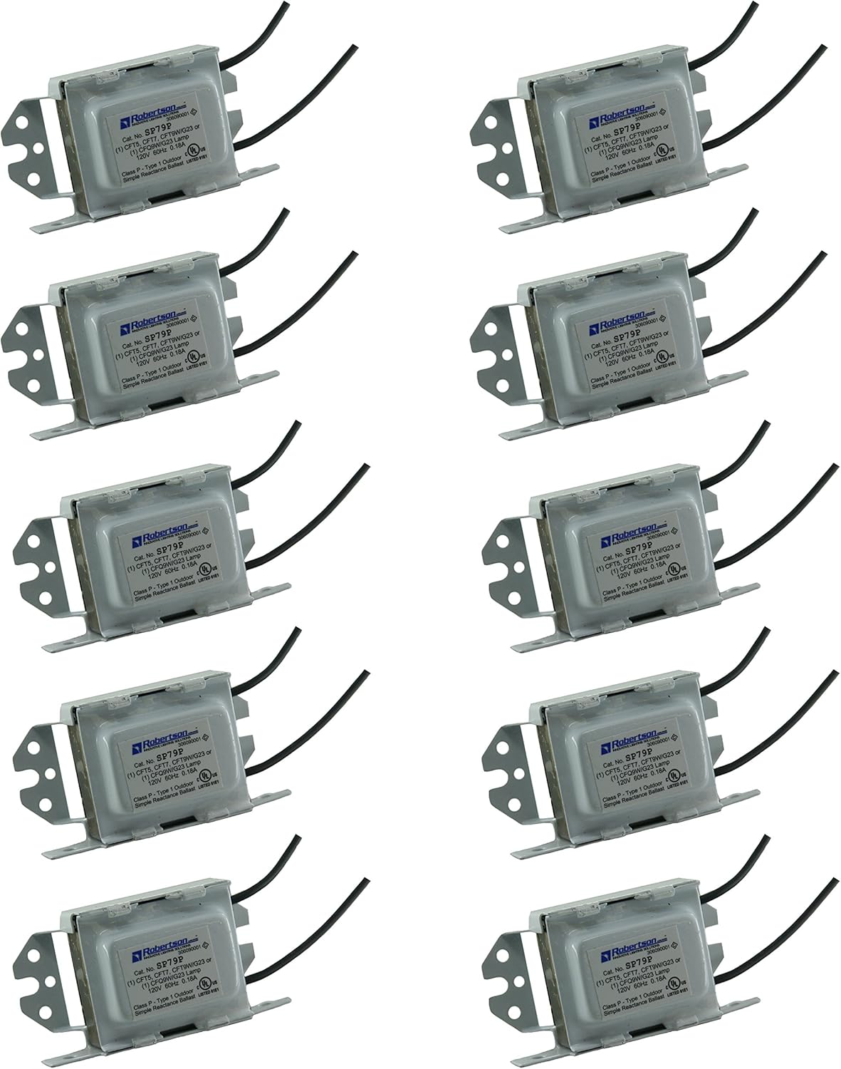 ROBERTSON 2P10068 Quik-Pak of 10 Fluorescent mBallast, 1 F8T5 Linear Lamp, Preheat Start, 120Vac, 60Hz, Normal Ballast Factor, NPF, Model SP79P AM (Replaces Model SP79P /A)