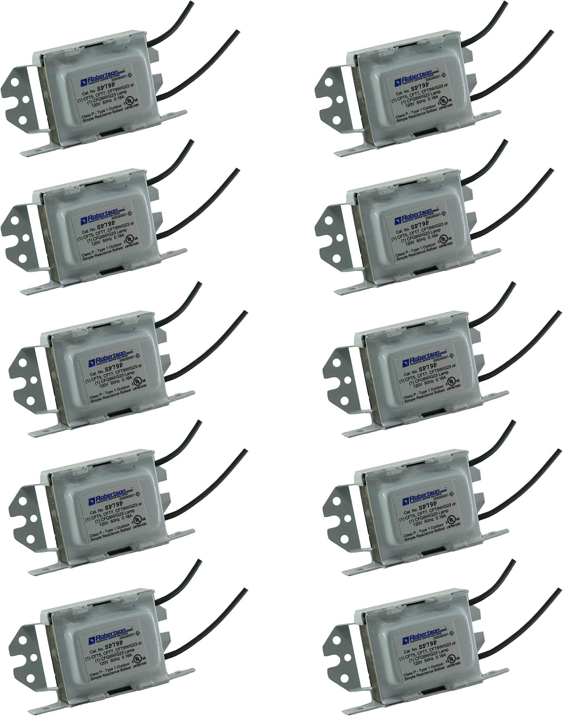 ROBERTSON 2P10068 Quik-Pak of 10 Fluorescent mBallast, 1 F8T5 Linear Lamp, Preheat Start, 120Vac, 60Hz, Normal Ballast Factor, NPF, Model SP79P AM (Replaces Model SP79P /A)