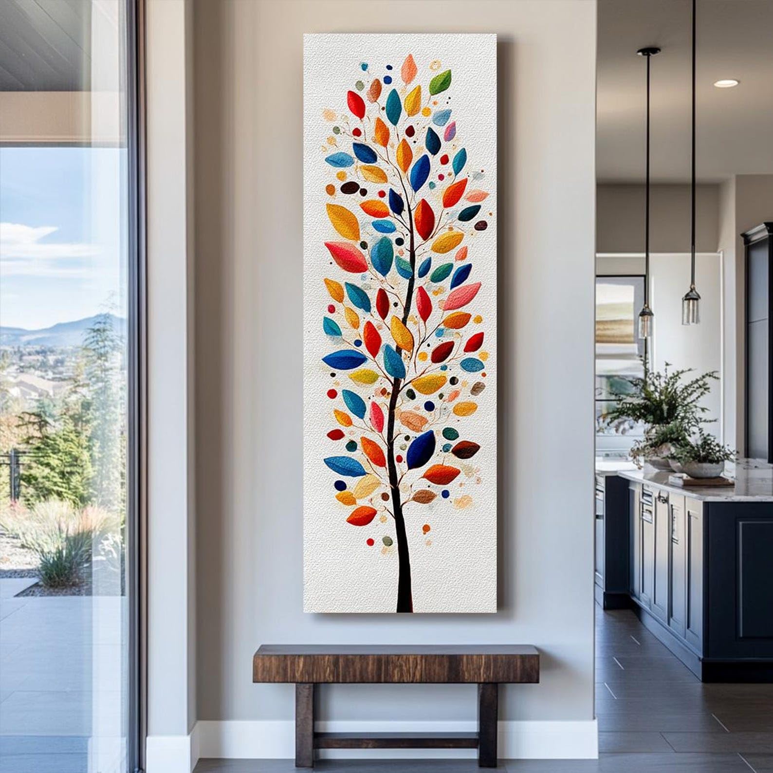 XBTYKPB Quadro su tela alto e stretto, stampa astratta verticale di un albero, ideale per ufficio, sala da pranzo, soggiorno o camera da letto (50x150 cm/senza cornice)