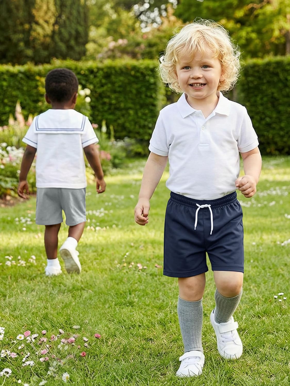 Cooraby Toddler Boys Athletic Shorts Quick Dry Basketball Shorts 4-Way Stretch Soccer Shorts with Adjustable Drawstring 2-5T