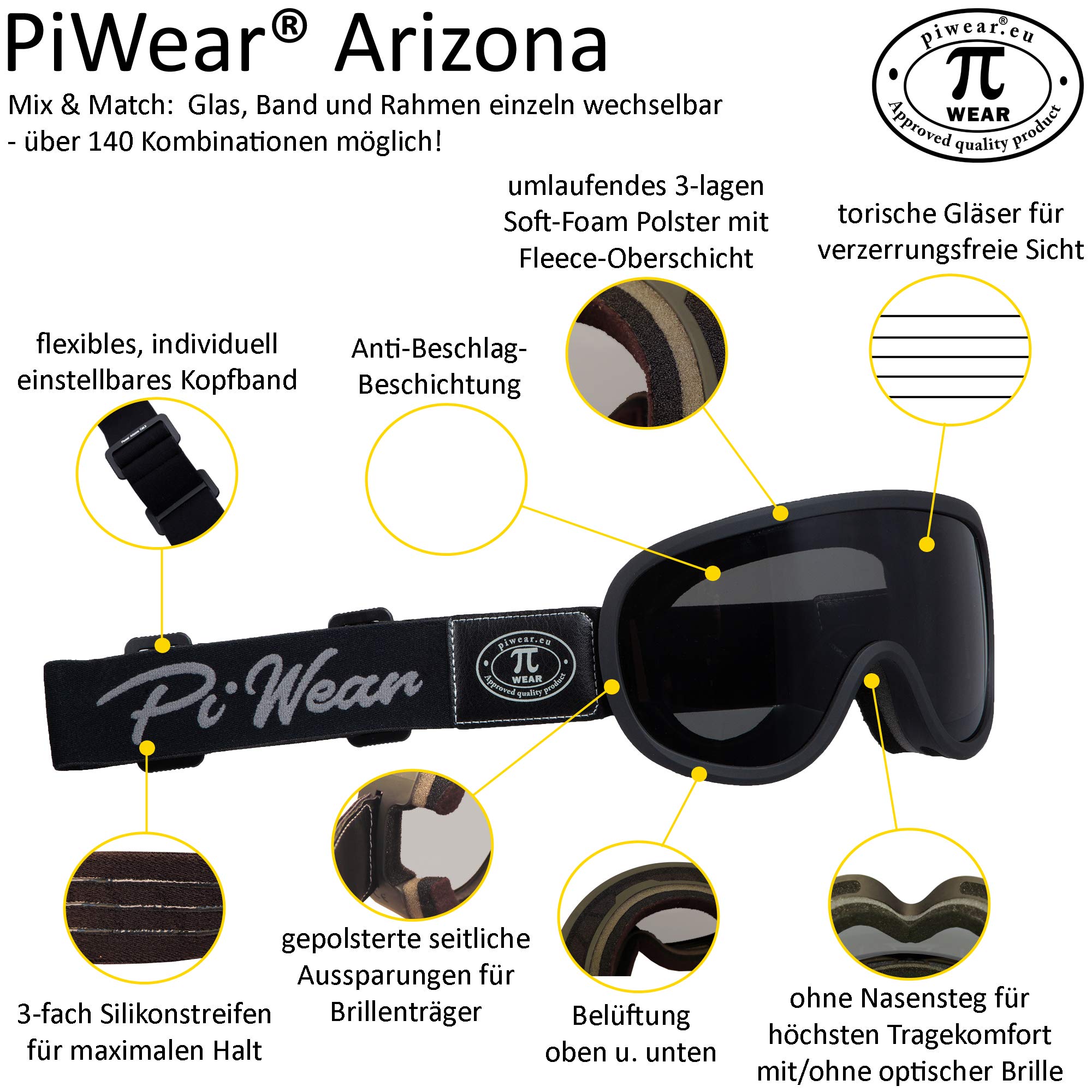 PiWear Arizona bruin | retro motorbril voor brildragers met bruin verlopend glas, winddicht, UV400