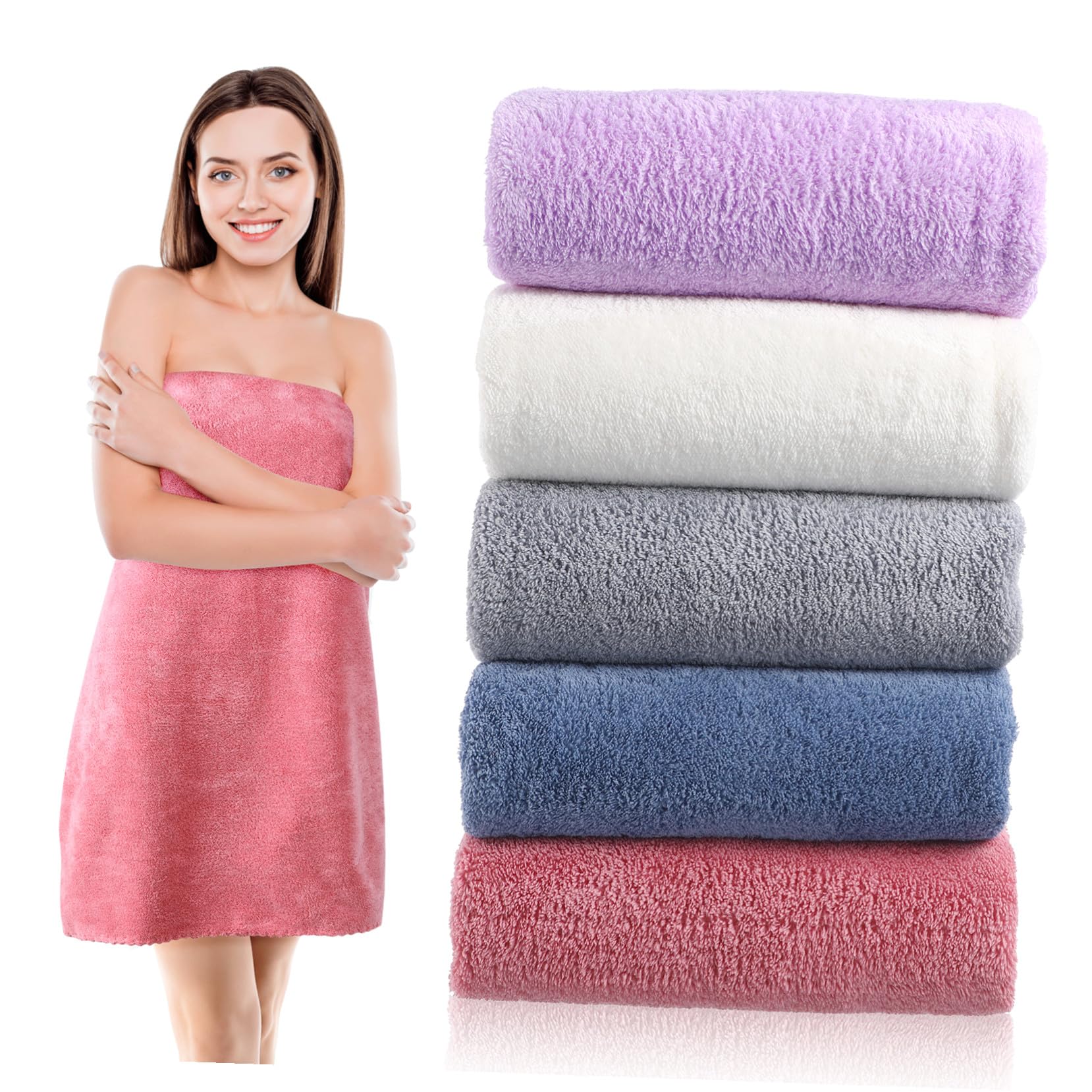 Toallas de baño de microfibra para spa y ducha: pack de 5 unidades elegantes a color