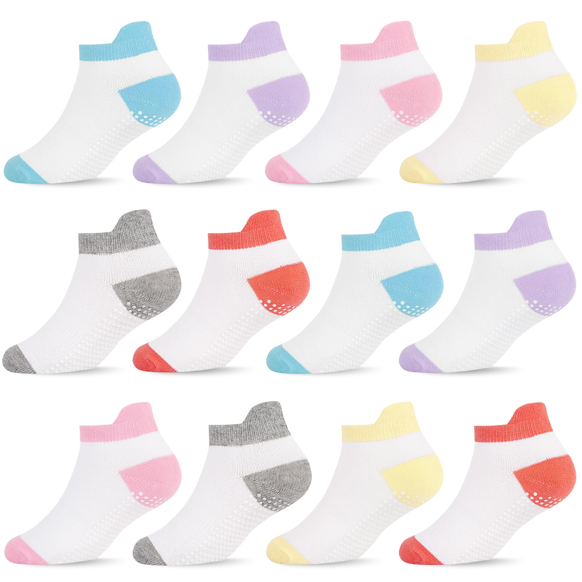 ELUTONG Baby Antirutsch Socken, 12 Paar Kleinkinder Stoppersocken mit Rutschfesten Griffen für Baby Junge und Mädchen 0-12 Monate