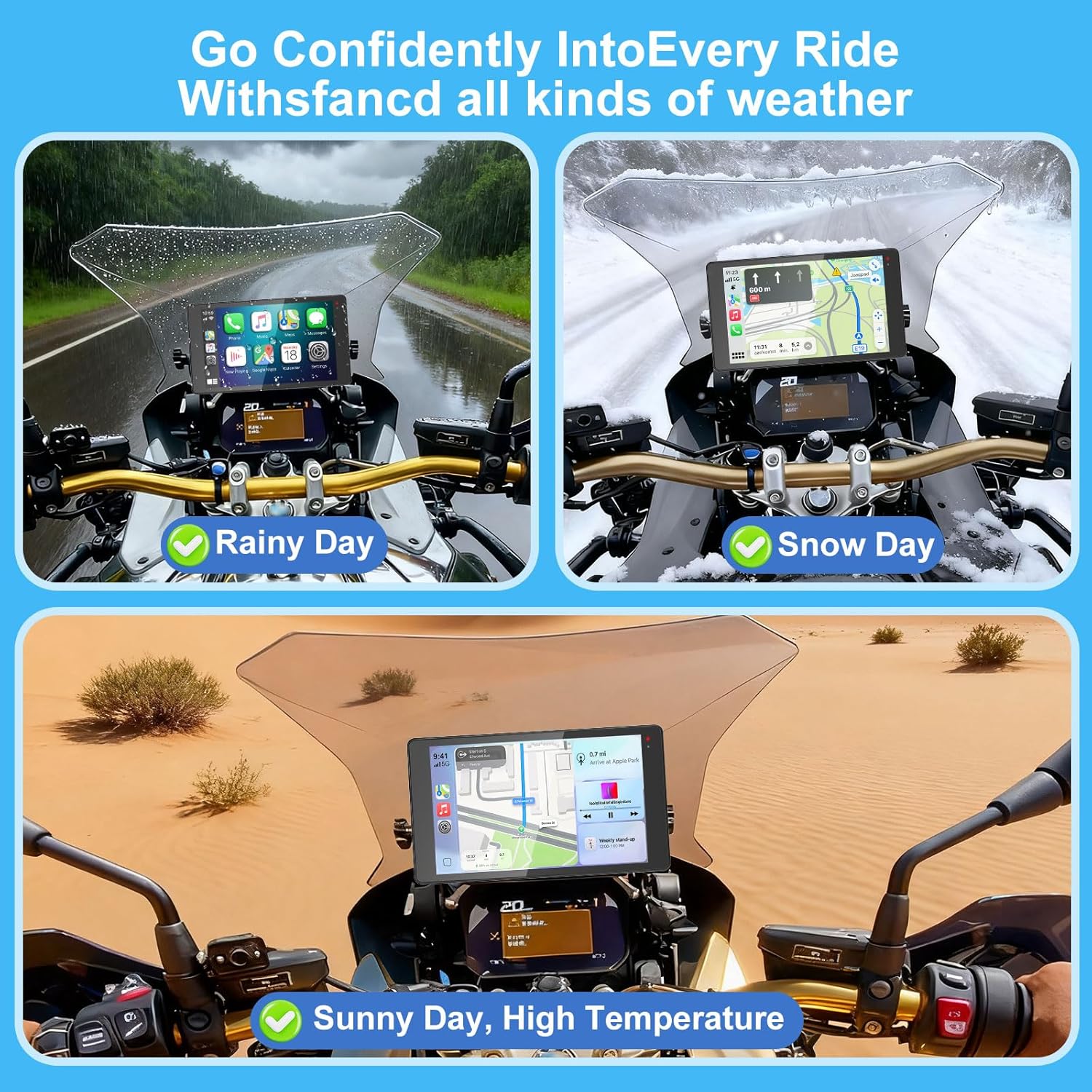 2026 YZW 6.5 Inch for BMW Waterproof Motorcycle CarPlay with GPS Navigation, Wireless Bluetooth, HD Touch Screen, Lossless Installation/TPMS/Plug&Play, Light Sensor