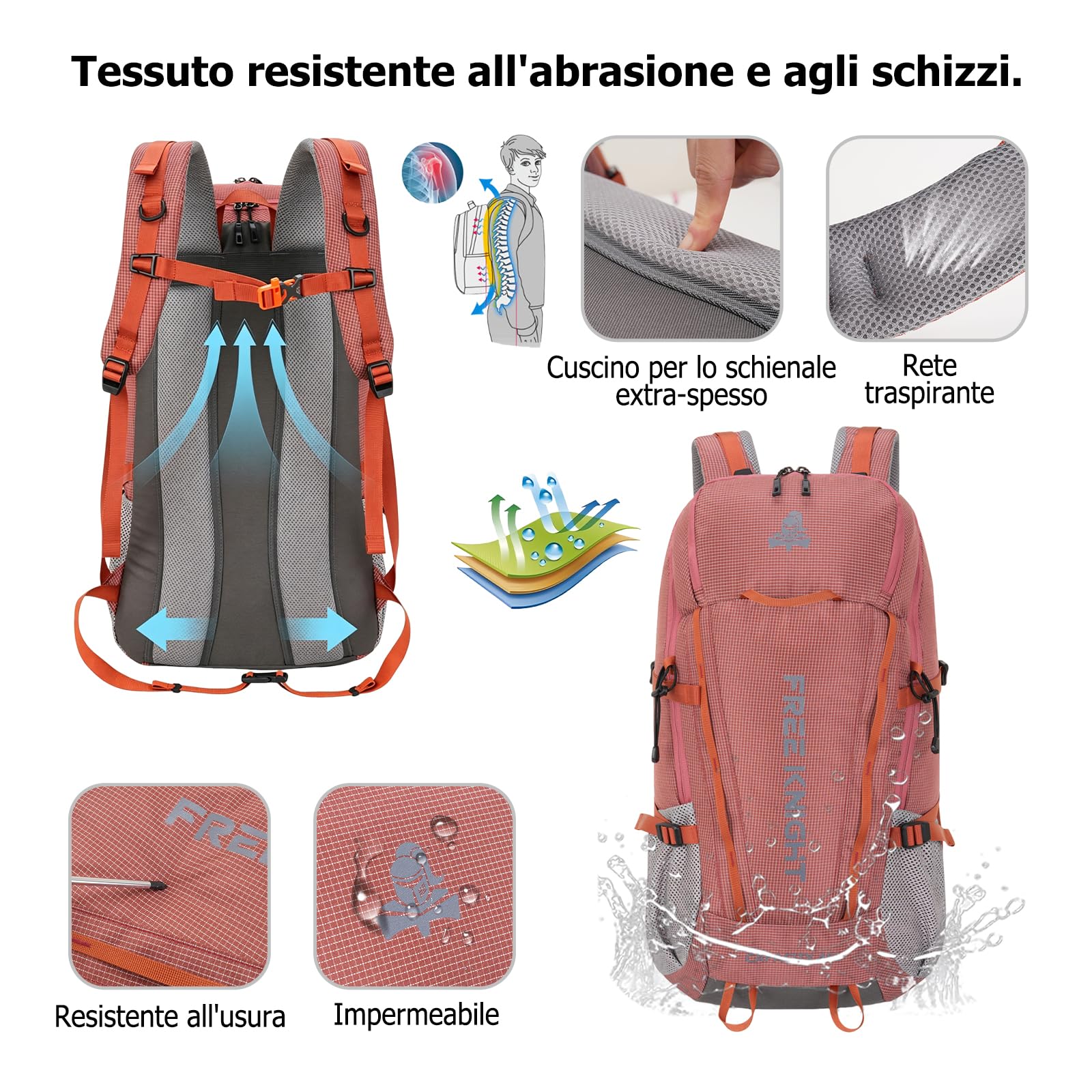 45L Zaino da Trekking Grande Outdoor Impermeabile Zaini Resistente con Copertura per la Pioggia Backpack per Escursionismo Campeggio Arrampicata Viaggio Blu