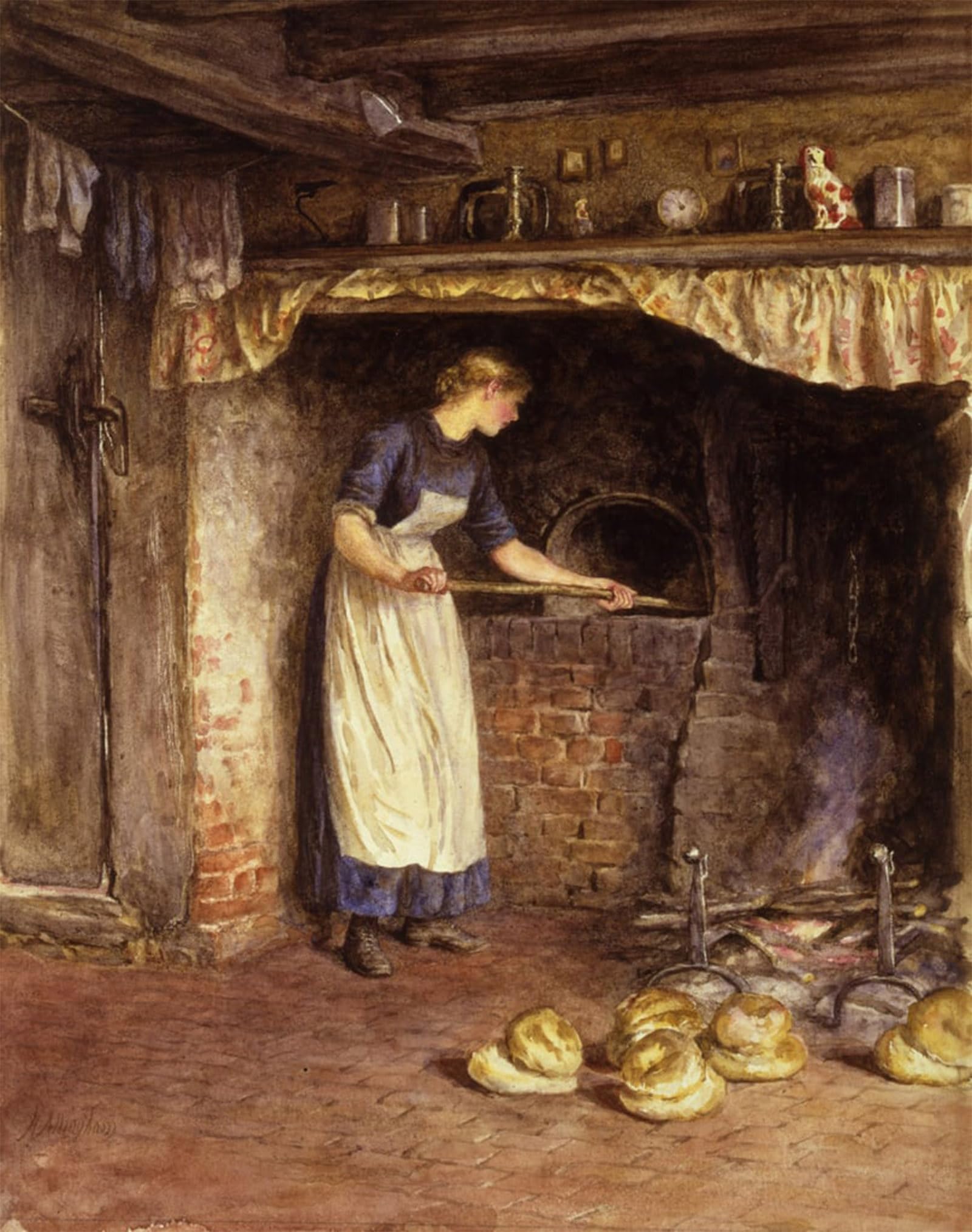 POSTERIIk Vintage Art Print Images Pictures Print Baking Bread by Helen Allingham Modern Colour Posters for Office Home Decor 60x90cm