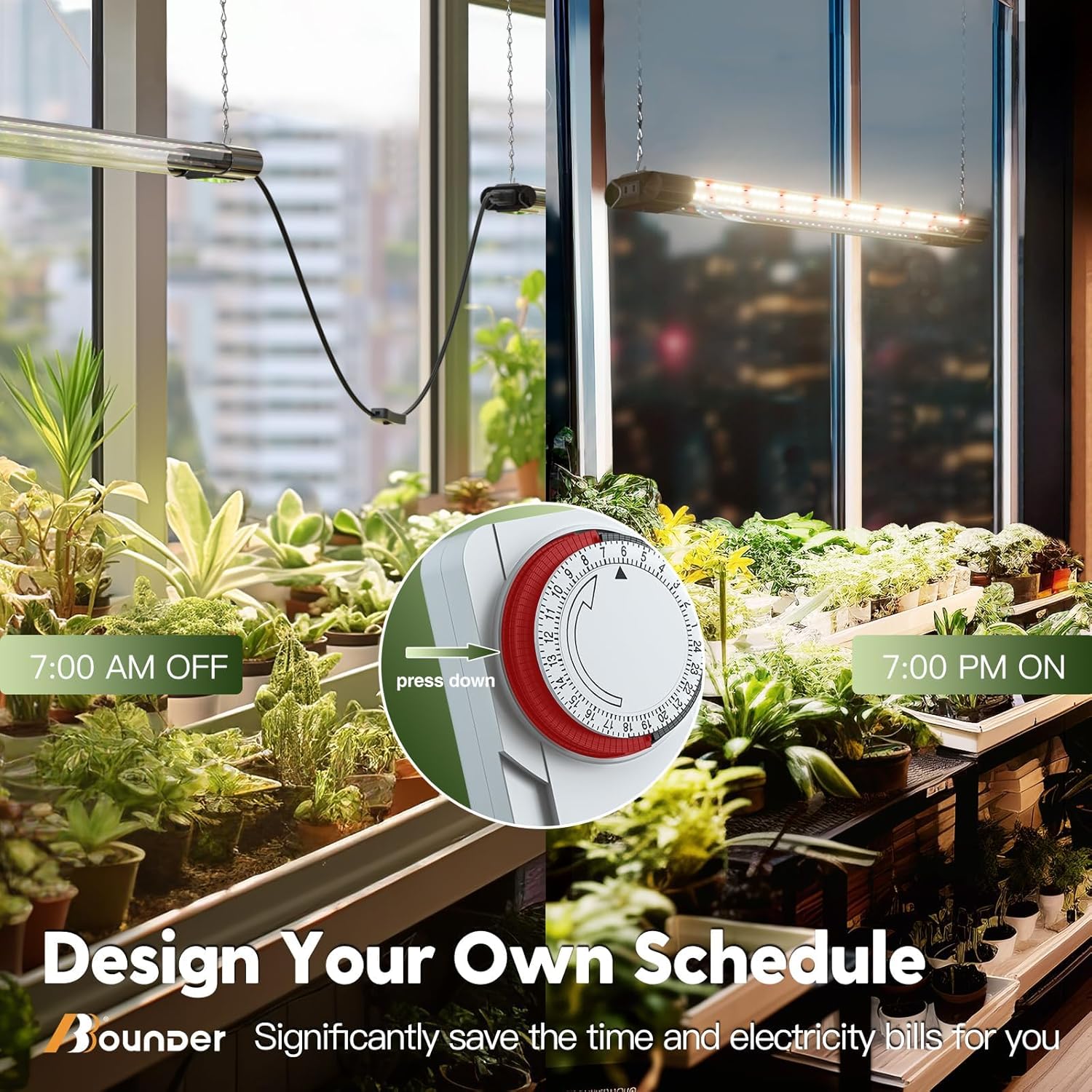 BBOUNDER 4 Pack 2ft LED Grow Light with Mechanical Outlet Timer, 80W (4x20W, 440W Equivalent), Sunlike Full Spectrum Linkable Plant Lighting Fixture for Hydroponic Indoor Plant - Image 3