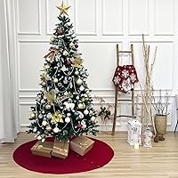 Vista 6 de Falda de árbol de Navidad de punto acanalado de 36 pulgadas con botones de roble, borgoña