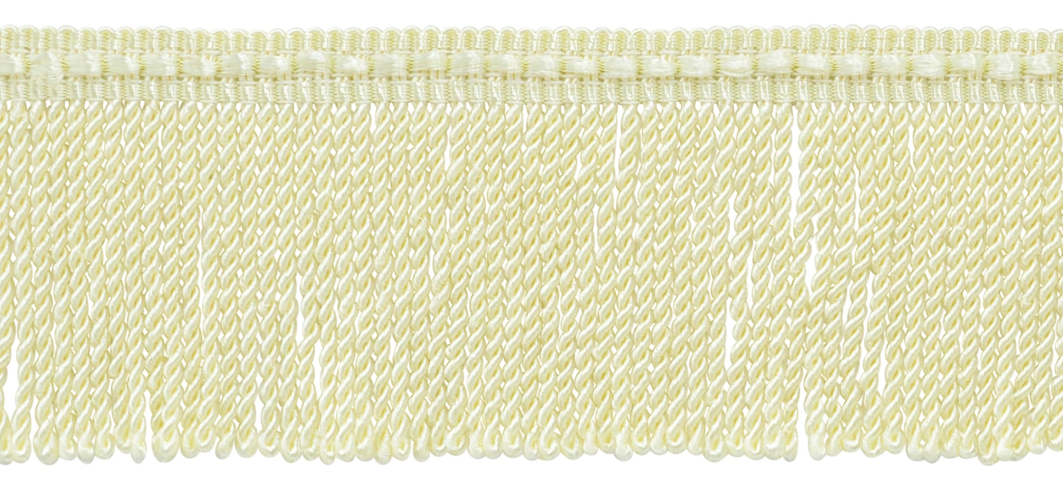 Frange fine de 5 cm avec tête de gimp tissée fantaisie (style # BFTC2-RN), crème ivoire uni # A2 (crème, ivoire, blanc cassé) 7 m