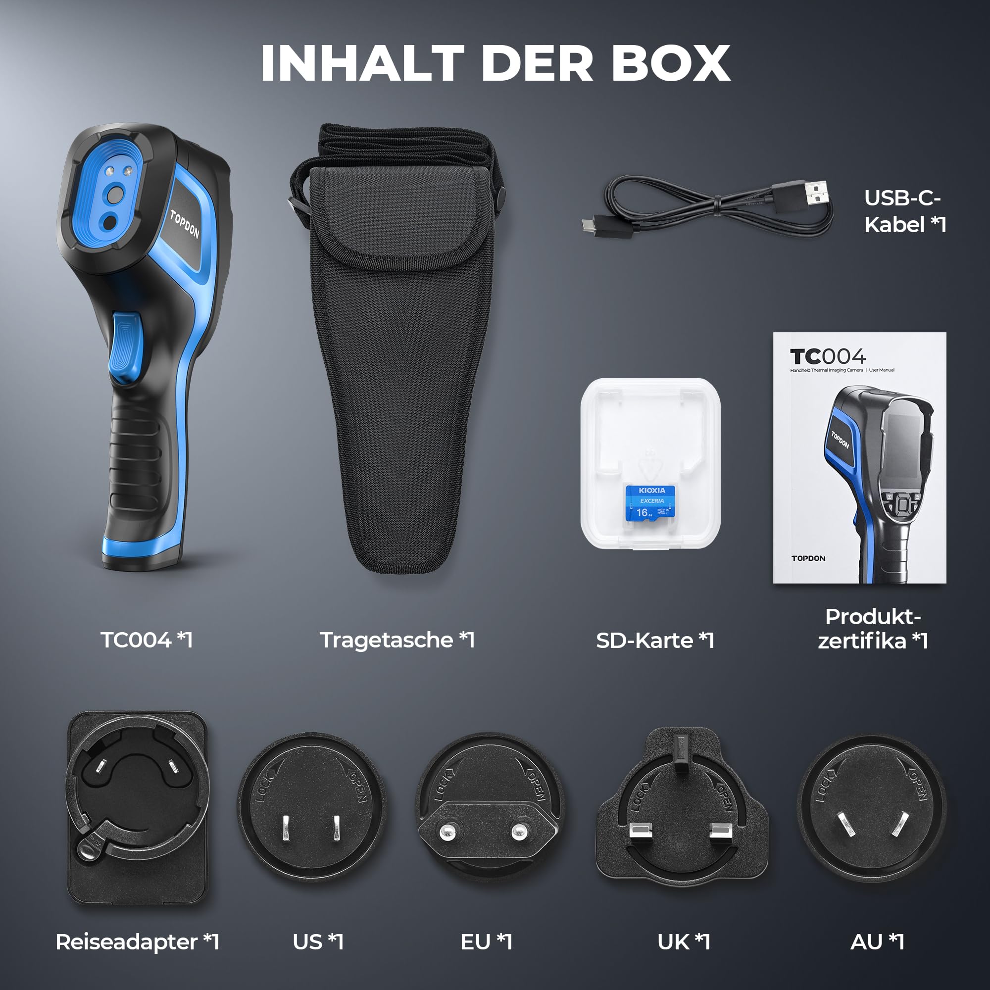 TOPDON TC004 Wärmebildkamera, 320x240 TISR Auflösung Infrarot Kamera, 12 Stunden Akkulaufzeit Thermal Camera mit Videoaufzeichnung und PC-Analyse, 16GB SD-Karte, Temperaturbereich –20°C bis +350°C