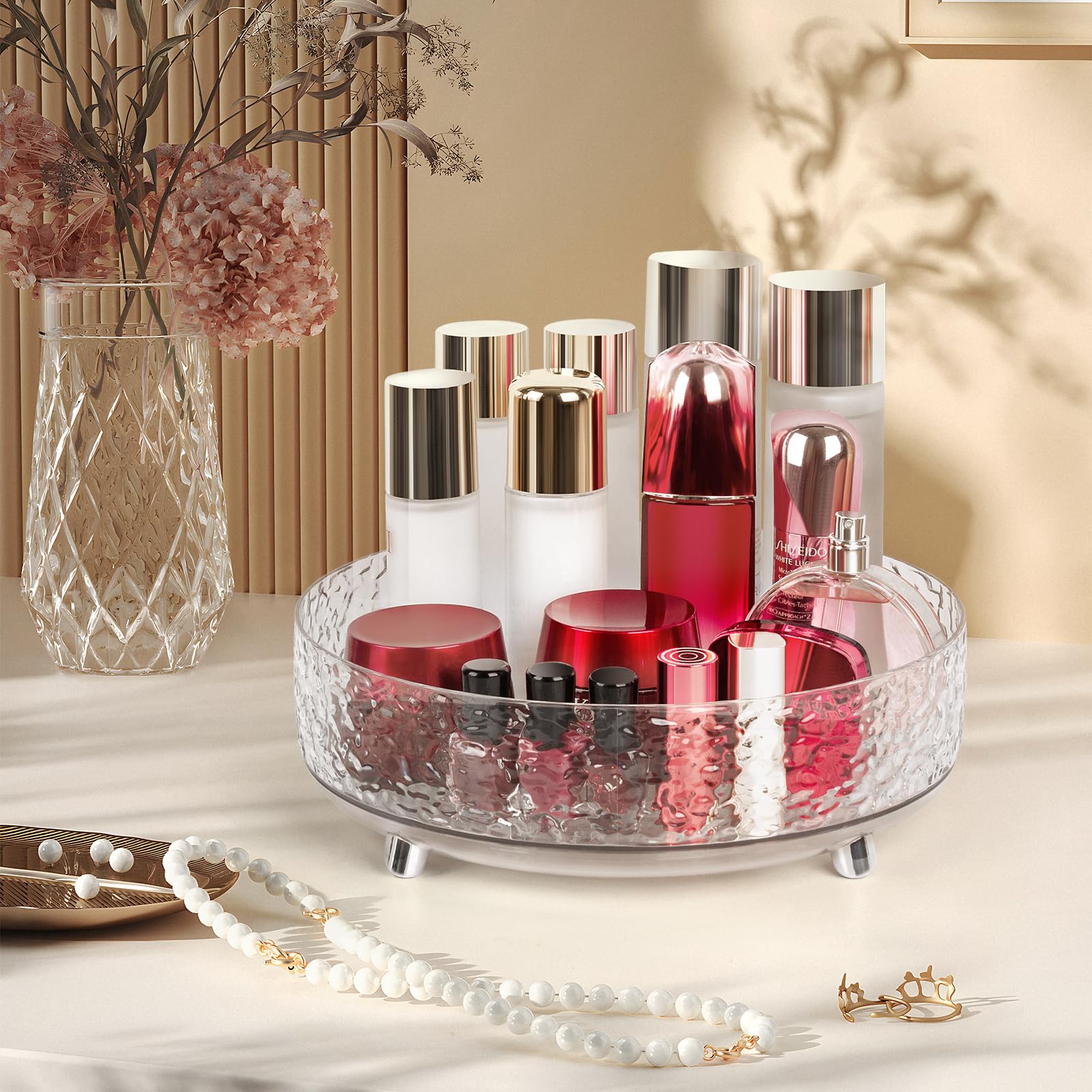 CECOLIC Lazy Susan Organizer Rotante a 360°, Vassoio Organizer per Profumi, Cosmetici e Prodotti per la Cura Della Pelle, per Toeletta, Cassettiera e Piano di Lavoro del Bagno (Trasparente)