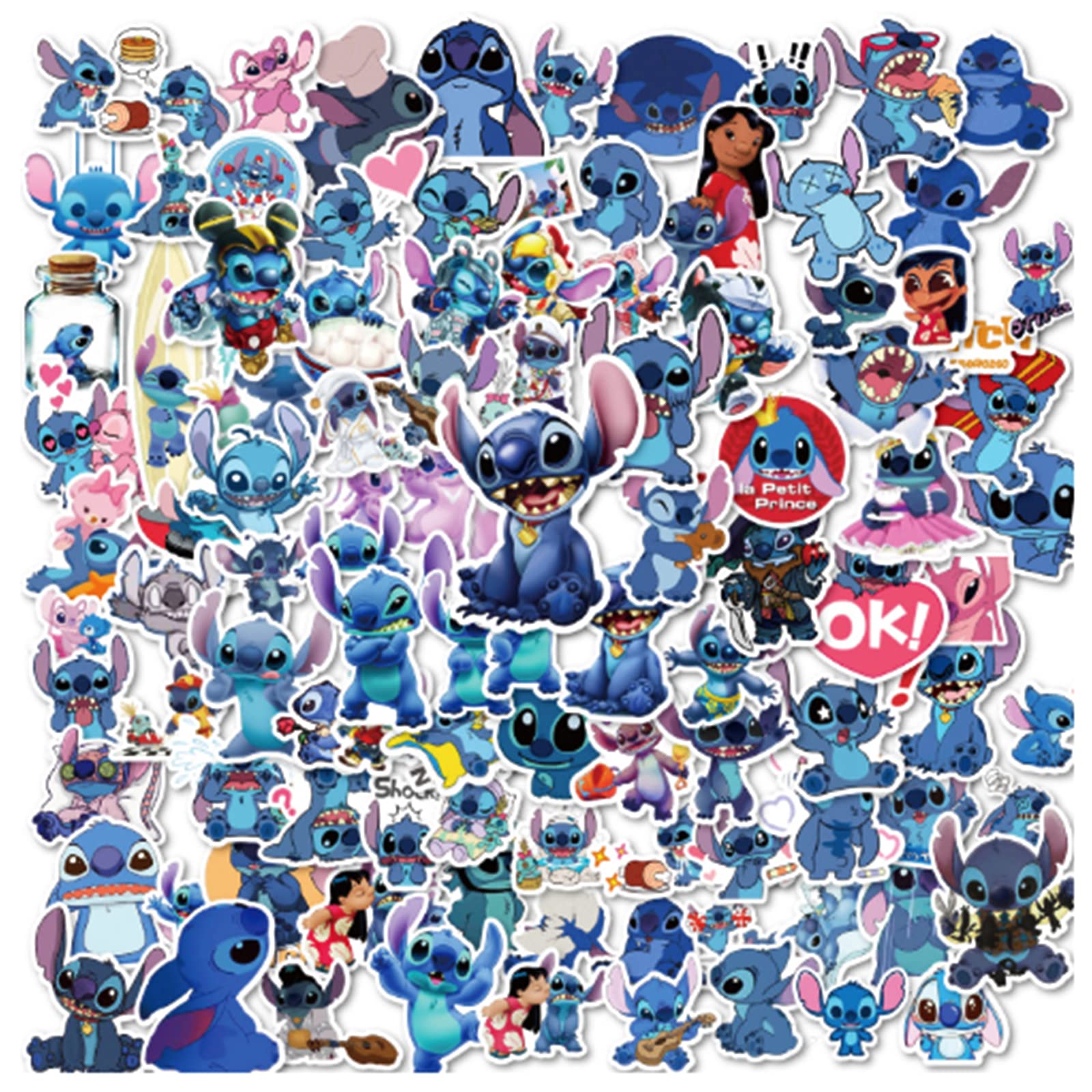 boogift 100pcs Stitch Stickers, Cartoon Stickers, Waterproof Reusable Stitch Stickers for Laptop, Computer, Phone, Bike, Car, Bicycle, Luggage, Snowboard, Water Cup, Skateboard, Guitar, Blue