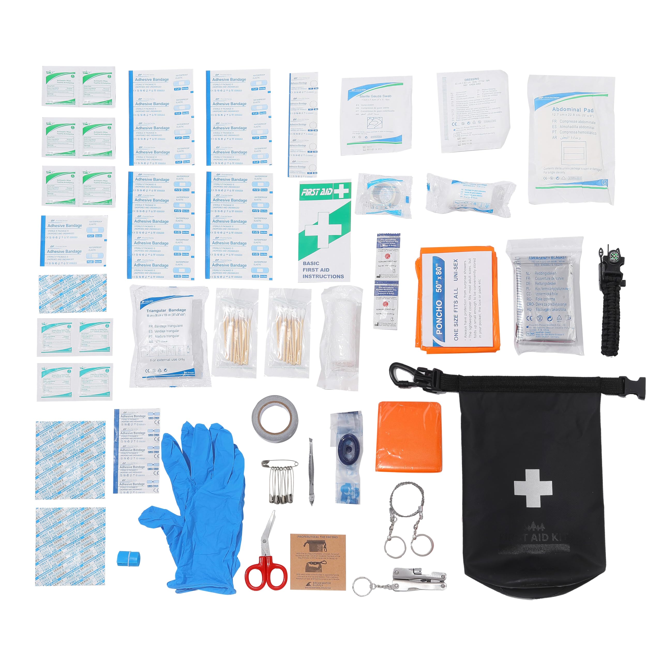 Breakwater Supply™ AFAK - Kit de primeros auxilios impermeable de 101 piezas, accesorios de emergencia en bolsa seca, kit de trauma IFAK para camping, senderismo, mochilero,