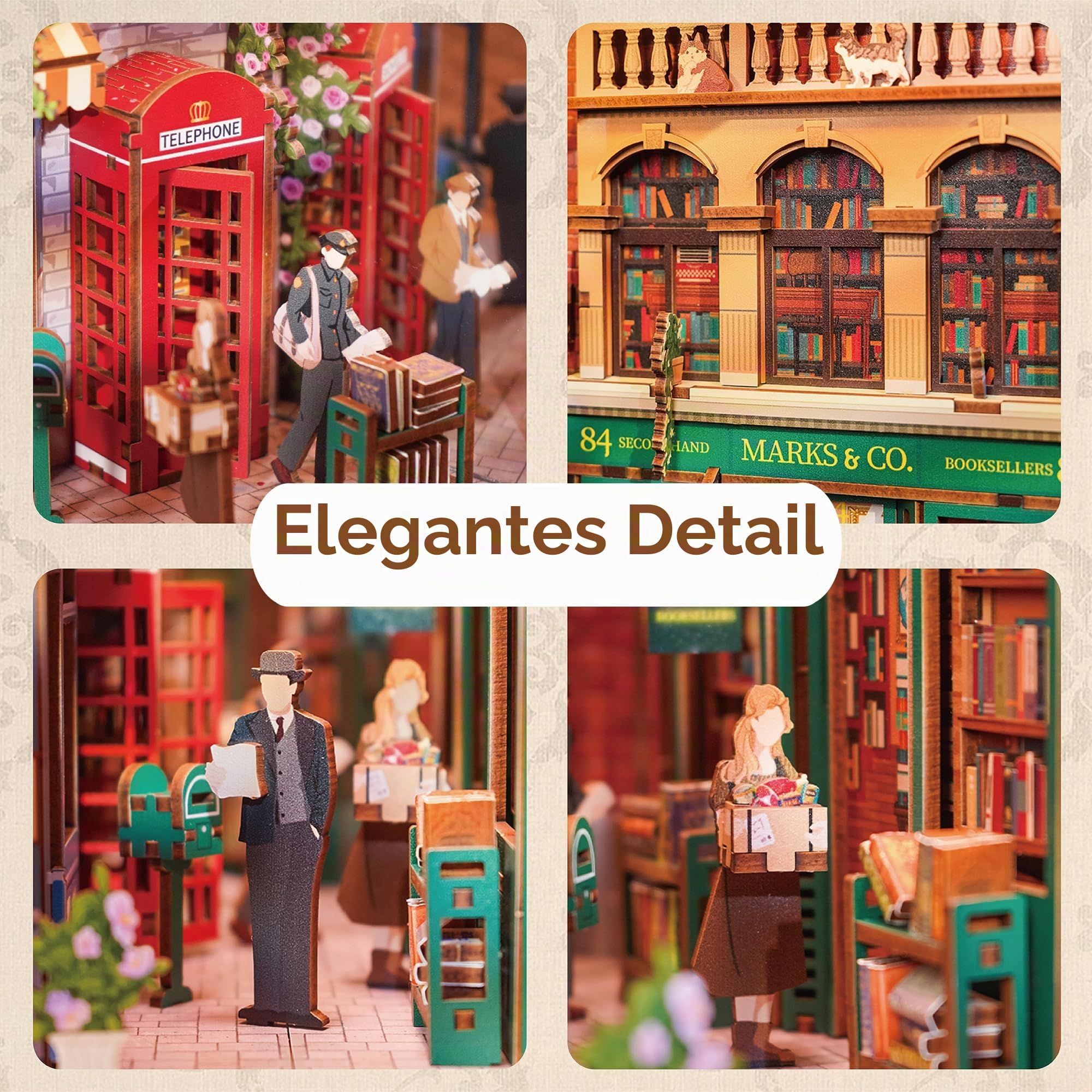 Tonecheer DIY Book Nook Kit Modellbausatz 3D Puzzle aus Holz für Erwachsene zum Baue Puppenhäuser Haus Bastelset mit Licht Personalisierte Geschenke(84 Charing Cross Road)