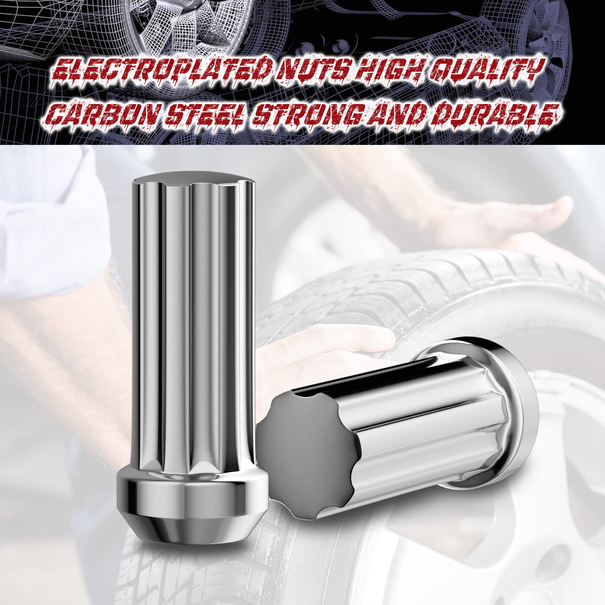 32-Piece Chrome Spline Lug Nut Set With Key – M14x1.5 For Chevy 8-Lug Trucks Like Silverado & Express
