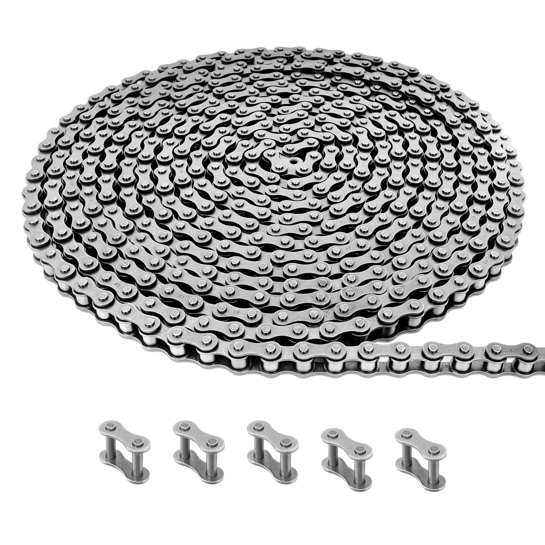 Cadena de rodillos #41 de 20 pies para abridores de puertas, cadena de operador de acero al carbono de repuesto para extensión automática de puerta corredera, puerta de colgador de garaje, incluye 5
