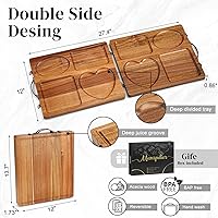 Vista 5 de Double Side Acacia Wood Serving Tray, Serving Platters and Trays, Charcuterie Boards Wooden Tray with Vintage Metal Handles, Wooden Cutting Boards