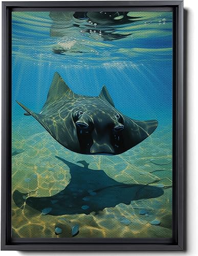 Nautical Print on Canvas for Wall Decor, Ocean Fish Manta Ray Canvas Wall Art, Beach Print for Wall Hang, Turquoise Coastal Pictures Wall Decor,