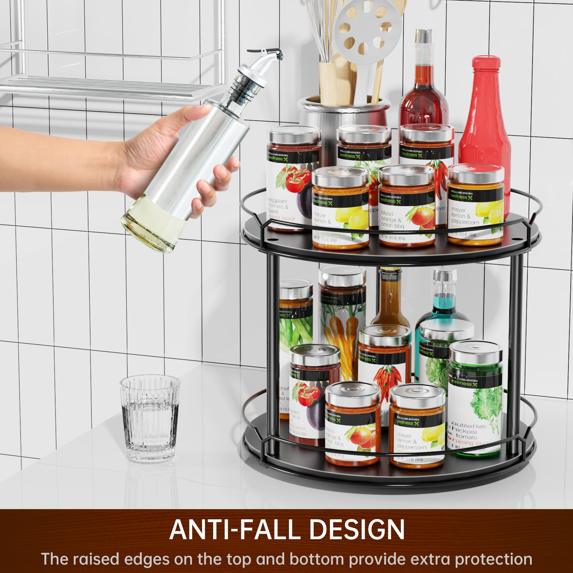 Lazy Susan - Organizador de 2 Niveles, Estante Giratorio de Especias de 12.4 Pulgadas para Mesa, Giratorio de Madera para gabinete, despensa, Cocina, encimera, Mesa de Comedor, Armario, baño,