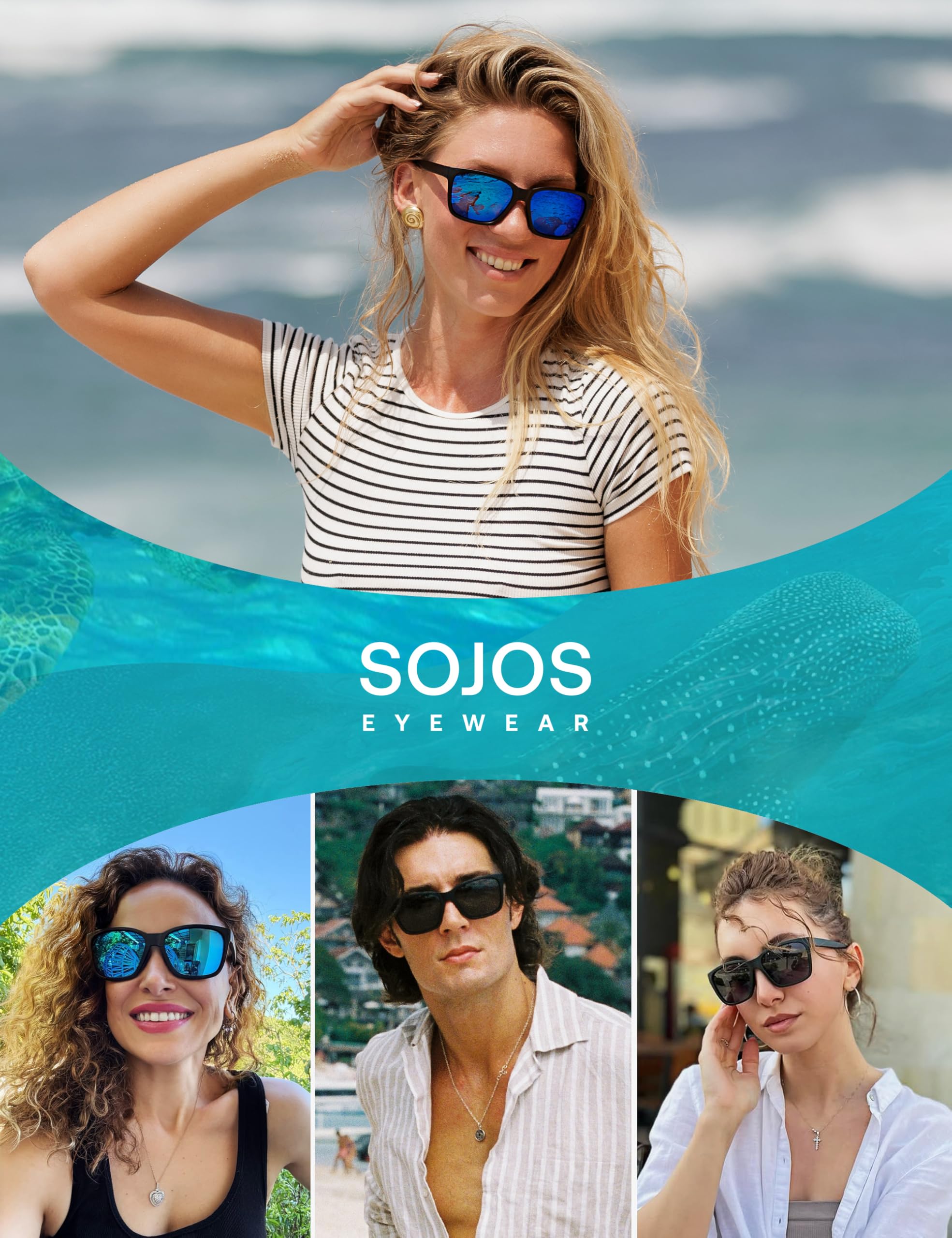 SOJOS Polarisiert Sonnenbrille Herren Damen Groß Retro Vintage Eckig UV400 Schutz Moderne Sonnenbrillen SJ2509