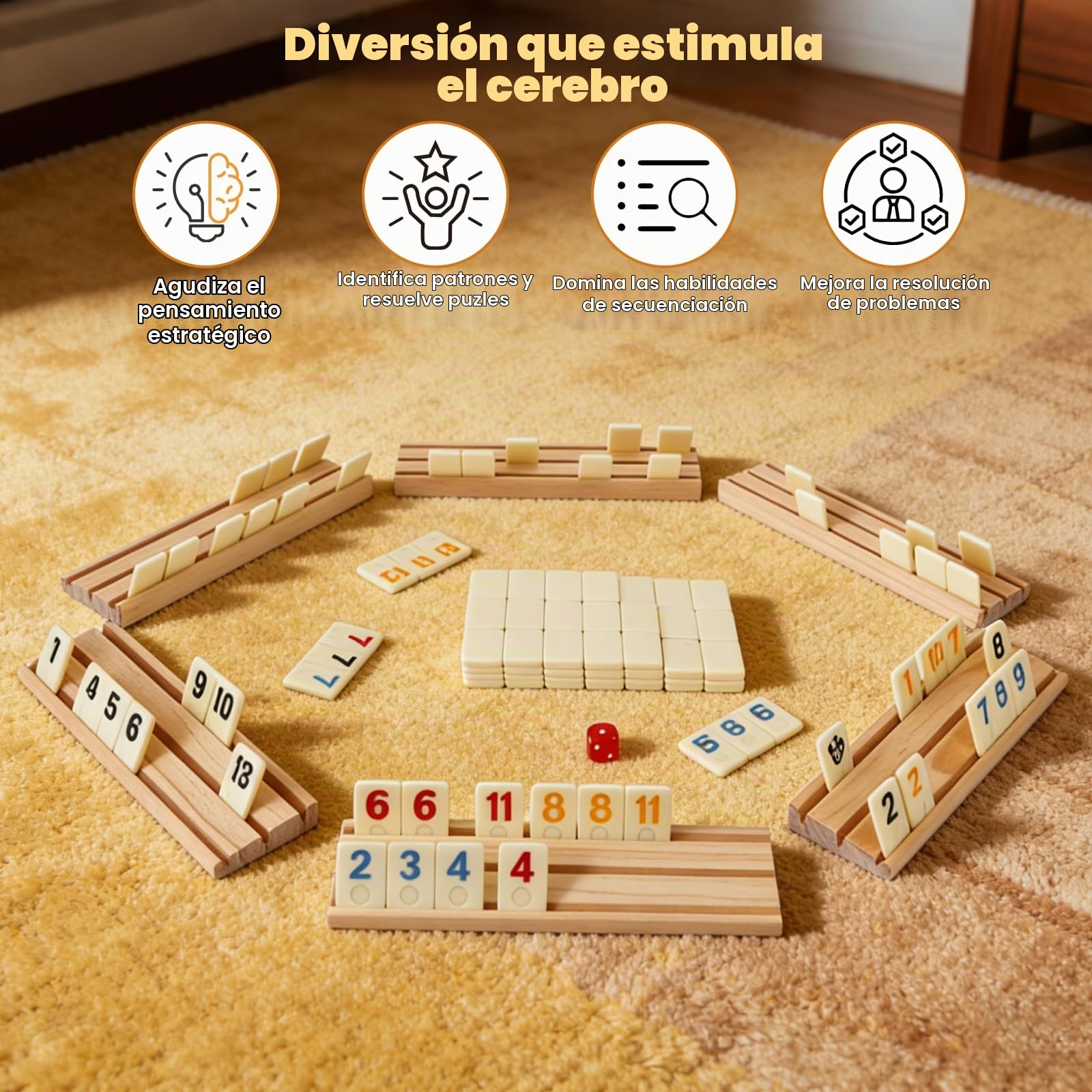 Rummi Original con estuche para 2-8 jugadores | 214 fichas de melamina + 8 soportes de madera, estuche y bolsa de almacenamiento