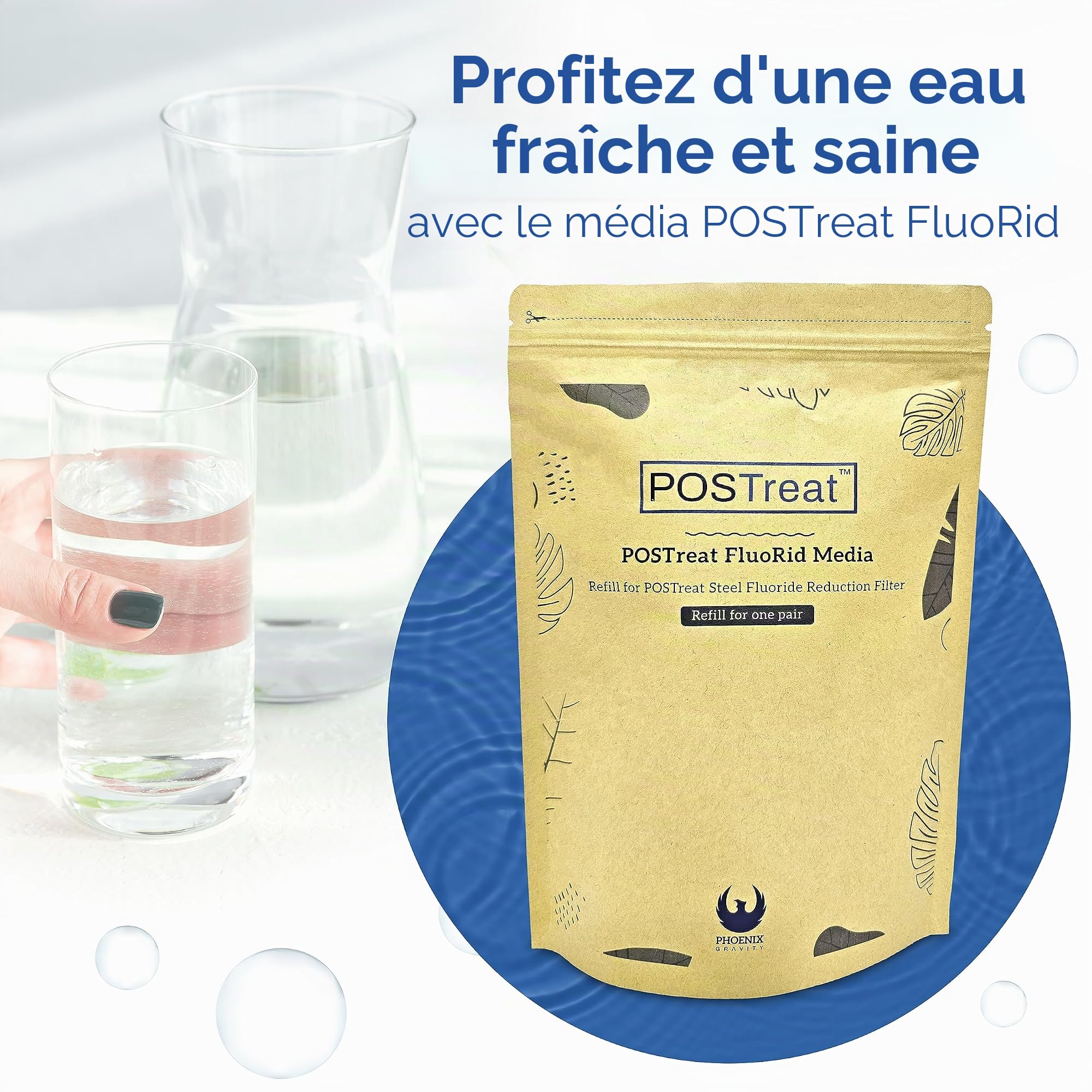Phoenix Gravity POSTreat Steel FluoRid Recharges Pack de 2, élimine > 95% du fluorure et dure jusqu'à 4 000 litres ou 4 mois