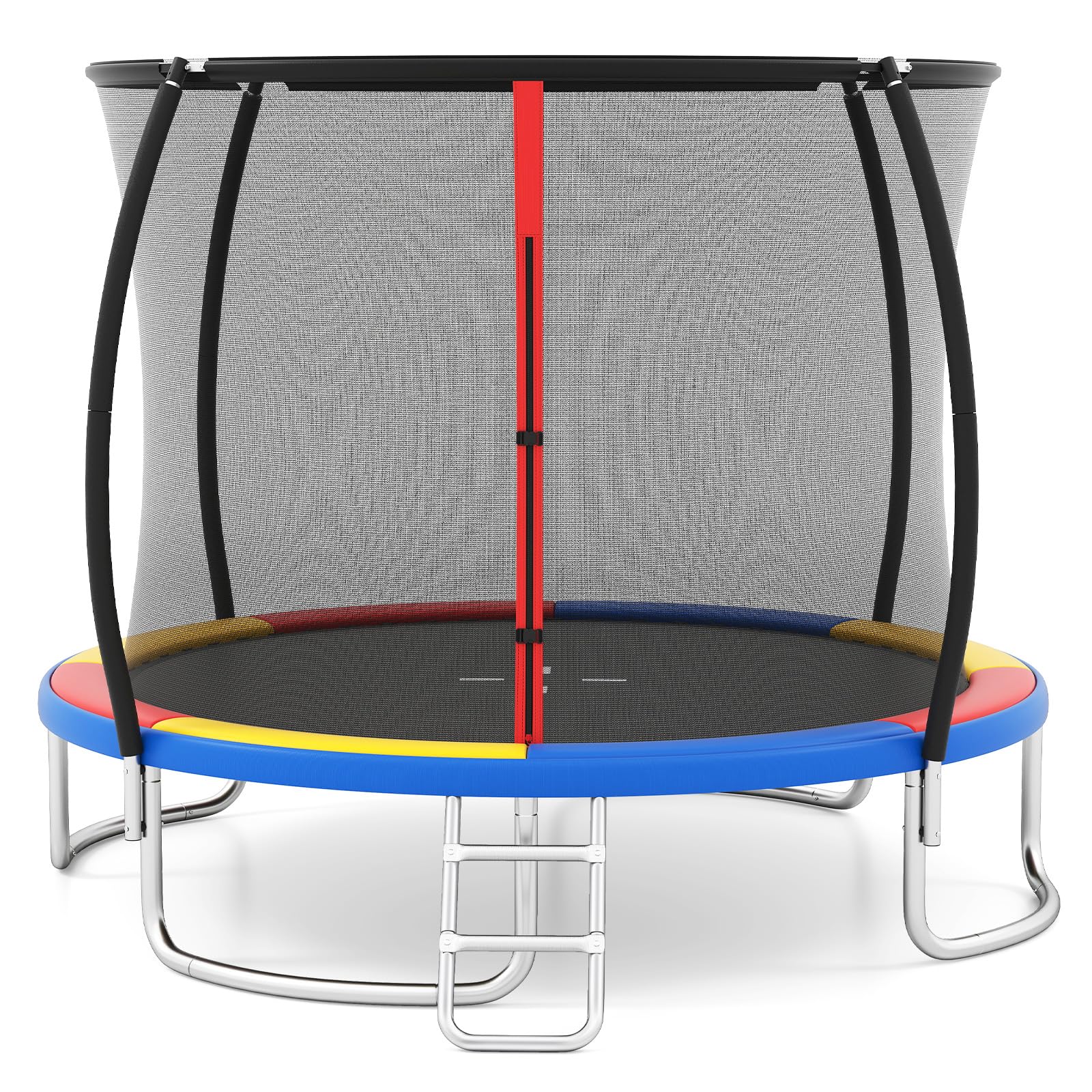 COSTWAY Trampolino Elastico per Bambini e Adulti 244 cm/305 cm/366 cm, Tappeto Elastico da Esterno con Rete di Sicurezza, Scala e Telaio in Acciaio Zincato Antiruggine