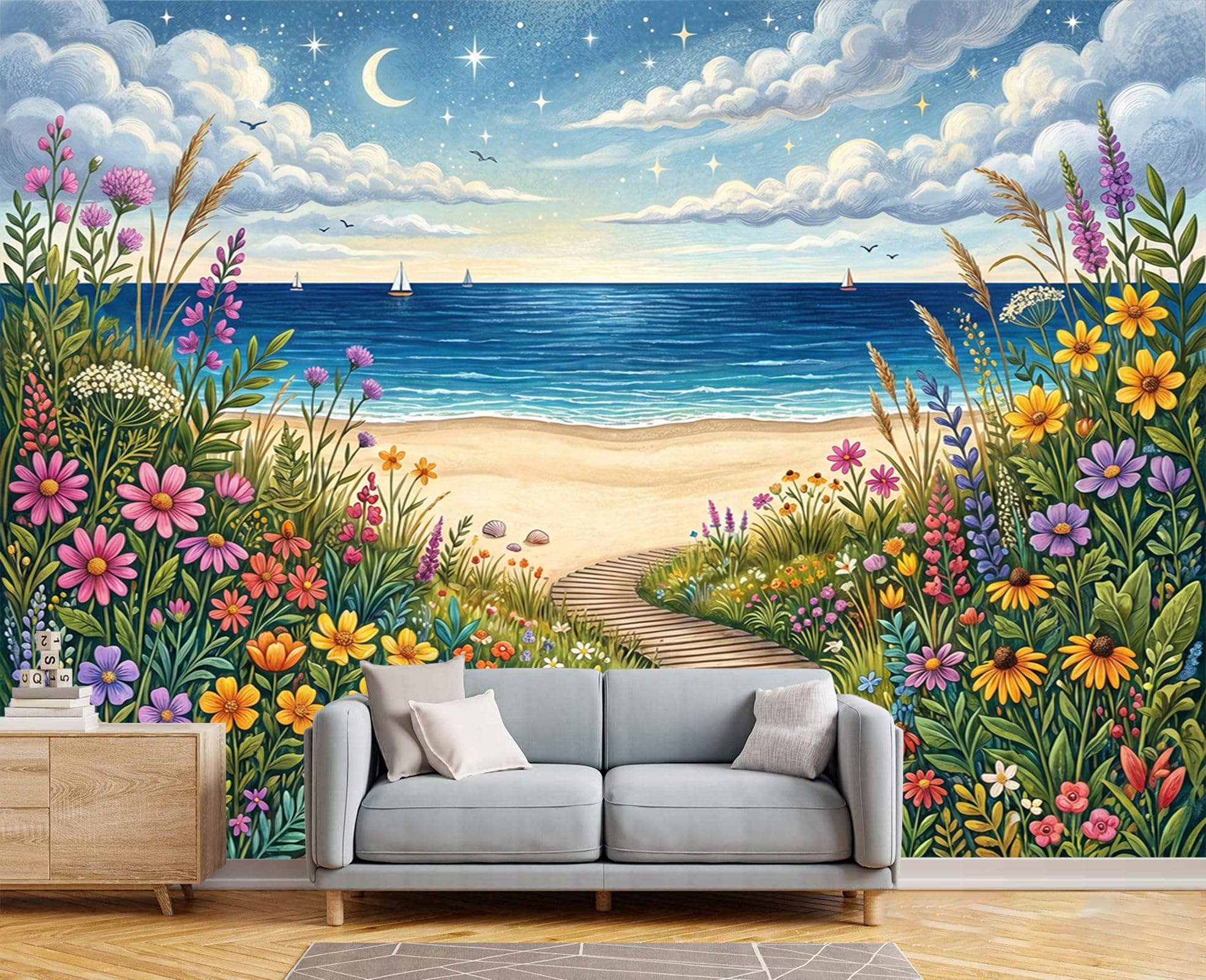 Papier Peint Panoramique en Soie Sentier Fleuri | Poster Mural Chambre Salon Enfant 400x280