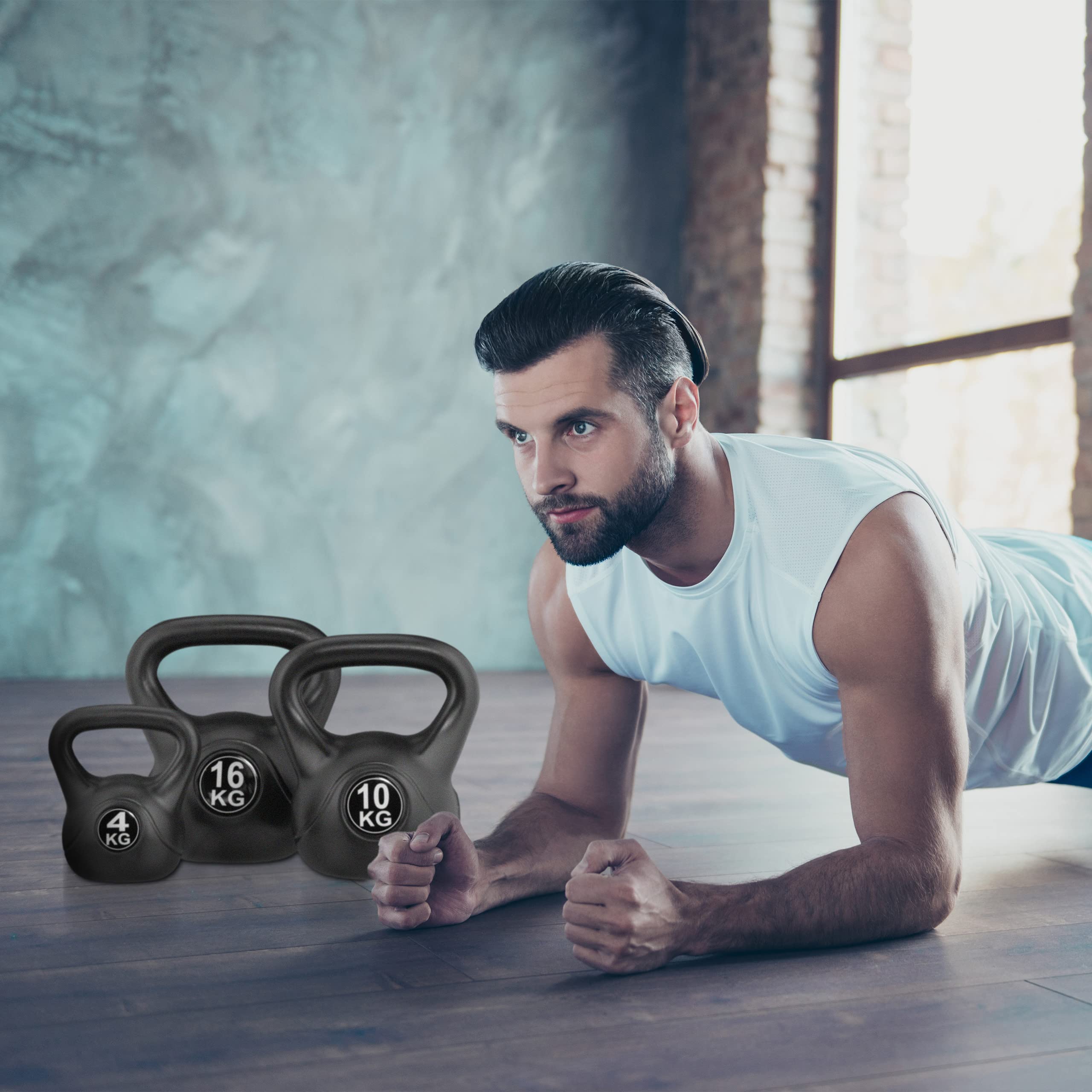 Relaxdays Kettlebell, Kugelhantel Kunststoff, entraînement de fitness, Schwunghantel, femme et homme