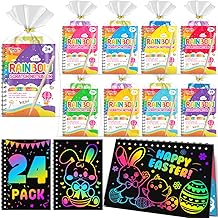 儿童刮擦艺术派对优惠:24 件装彩虹刮擦艺术笔记本、复活节篮子馅料、着色书、儿童好东西袋馅料、学生散装教室生日礼物